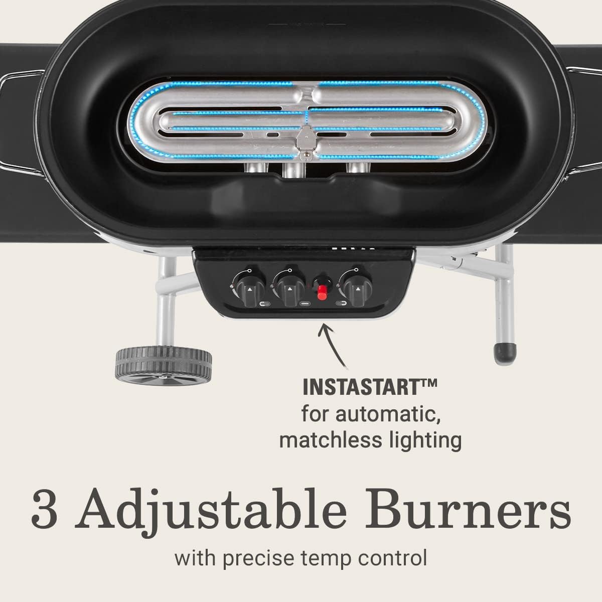 Coleman RoadTrip 285 Portable Stand-Up Propane Grill with 3 Adjustable Burners & Instastart Ignition, 20,000 BTUs of Power for Outdoor Cooking, Camping, Tailgating, Grilling, BBQs, & More image 3