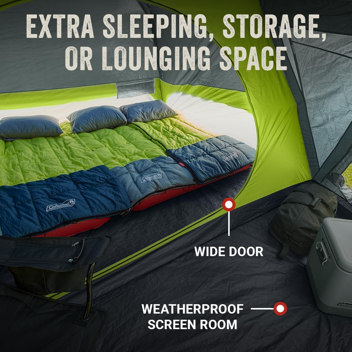 Coleman Skydome Camping Tent with Screened Porch & 5-Minute Setup, Weatherproof 4/6/8 Person Tent with Rainfly & Carry Bag, Made of PFAS-Free Materials image 5