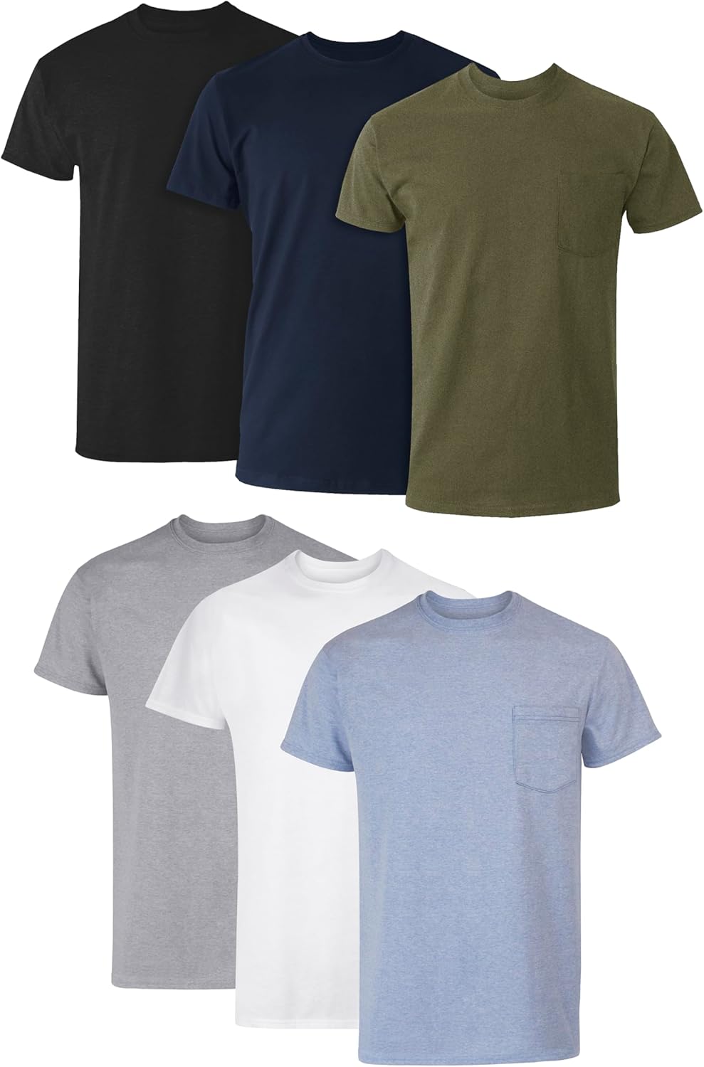 Hanes Men's Pocket Undershirt Pack, Cotton Crew Neck T-Shirt, Moisture Wicking Tee, Assorted 6-Pack image 1