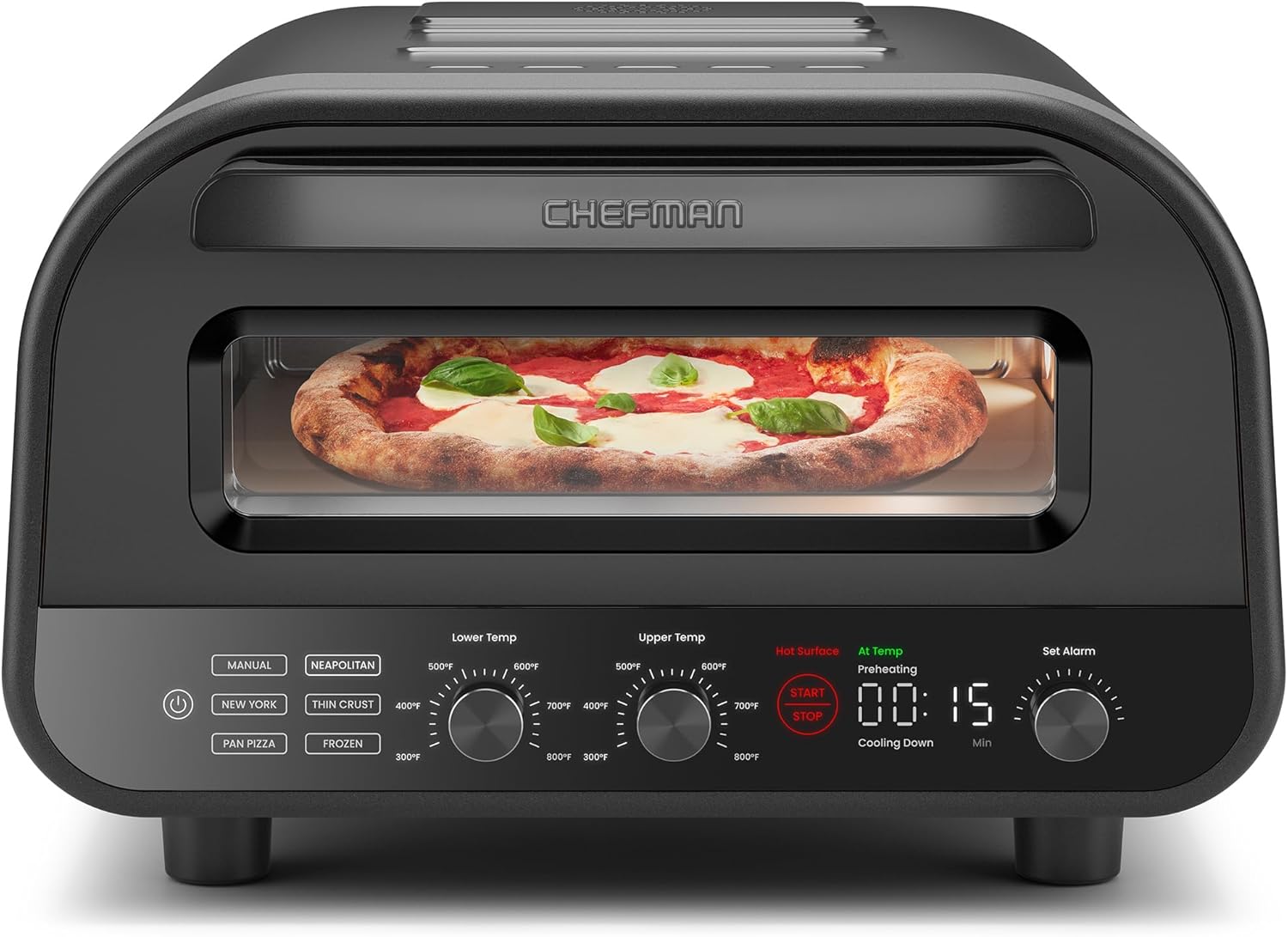 CHEFMAN Indoor Pizza Oven - Makes 12 Inch Pizzas in Minutes, Heats up to 800°F - Countertop Electric Pizza Maker with 5 Touchscreen Presets, Pizza Stone and Peel Included - Stainless Black image 1