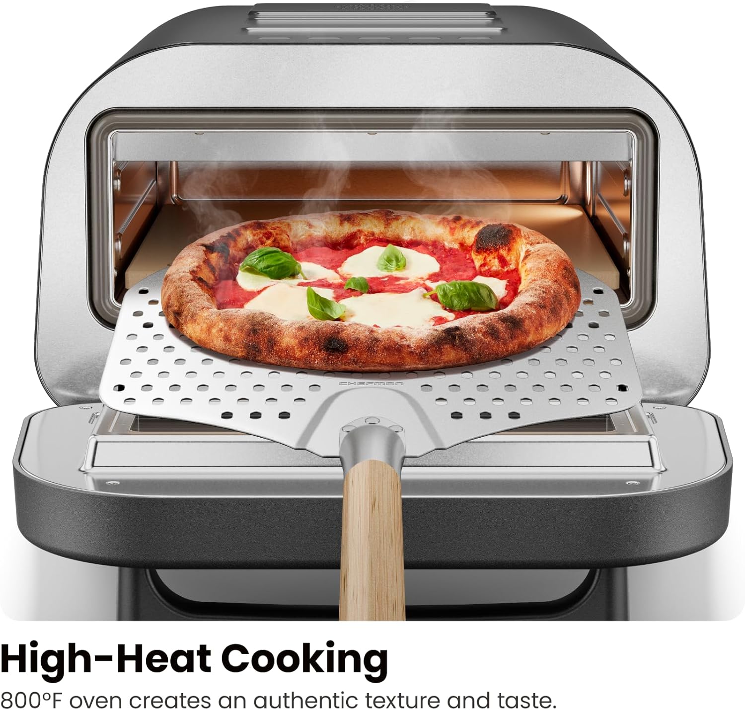 CHEFMAN Indoor Pizza Oven - Makes 12 Inch Pizzas in Minutes, Heats up to 800°F - Countertop Electric Pizza Maker with 5 Touchscreen Presets, Pizza Stone and Peel Included - Stainless Black image 4