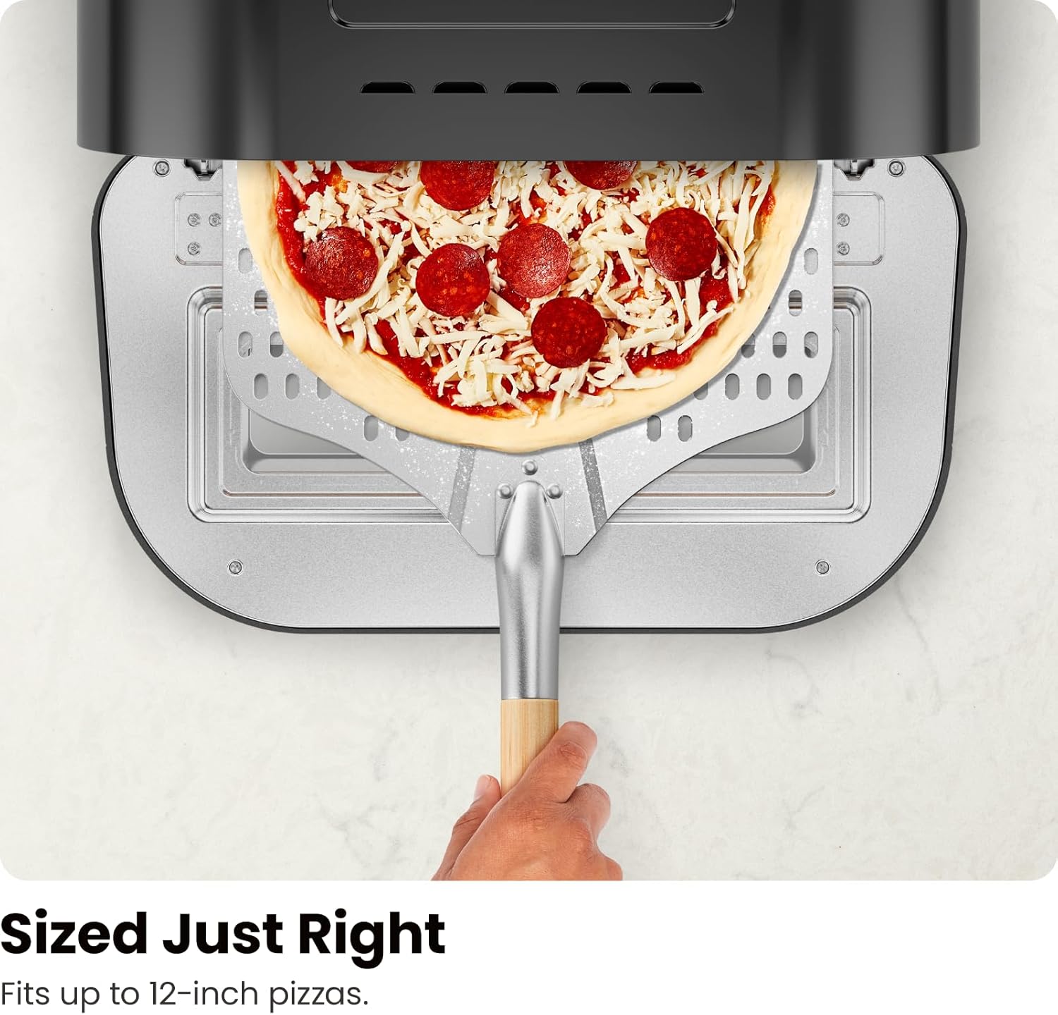CHEFMAN Indoor Pizza Oven - Makes 12 Inch Pizzas in Minutes, Heats up to 800°F - Countertop Electric Pizza Maker with 5 Touchscreen Presets, Pizza Stone and Peel Included - Stainless Black image 5