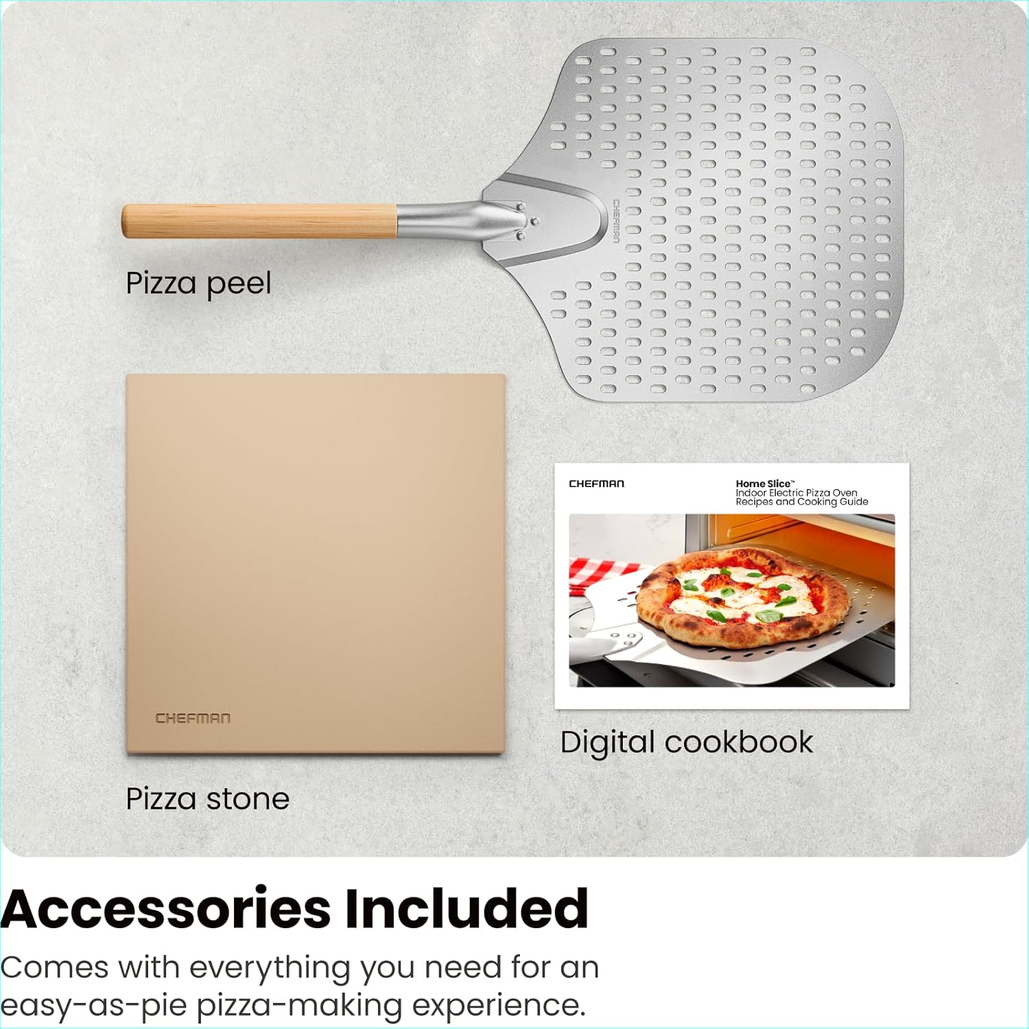 CHEFMAN Indoor Pizza Oven - Makes 12 Inch Pizzas in Minutes, Heats up to 800°F - Countertop Electric Pizza Maker with 5 Touchscreen Presets, Pizza Stone and Peel Included - Stainless Black image 6