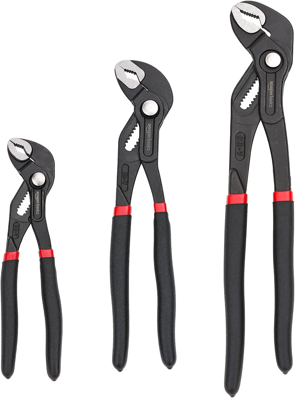 Amazon Basics 3-Piece Quick Release Groove Joint Pliers Set, Drop Forged Chrome Vanadium Steel, Includes 7-inch,10-inch, and 12-inch, Black image 1