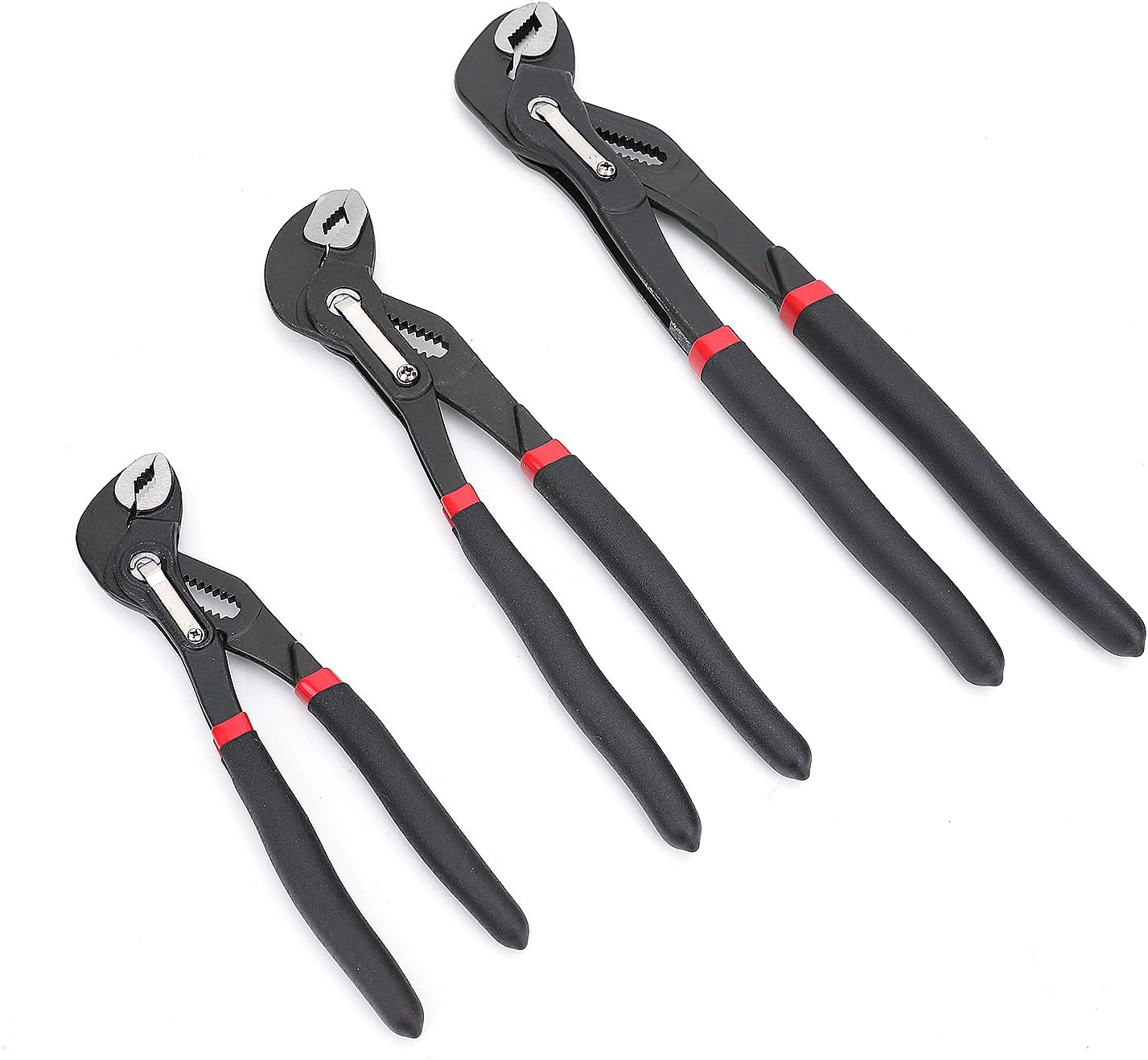 Amazon Basics 3-Piece Quick Release Groove Joint Pliers Set, Drop Forged Chrome Vanadium Steel, Includes 7-inch,10-inch, and 12-inch, Black image 2