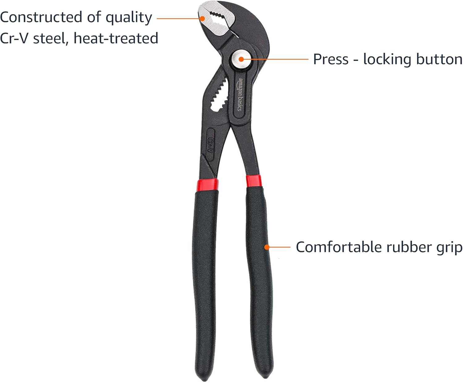 Amazon Basics 3-Piece Quick Release Groove Joint Pliers Set, Drop Forged Chrome Vanadium Steel, Includes 7-inch,10-inch, and 12-inch, Black image 3