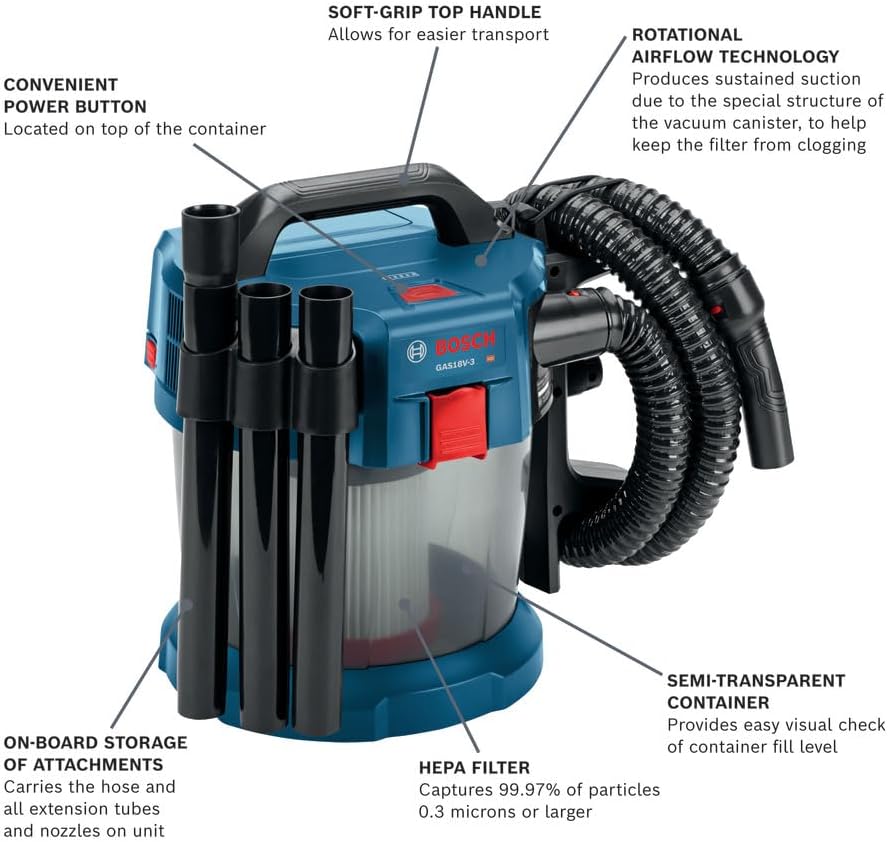 BOSCH GAS18V-3N 18 V 2.6-Gallon Wet/Dry Vacuum Cleaner with HEPA Filter (Bare Tool) image 2