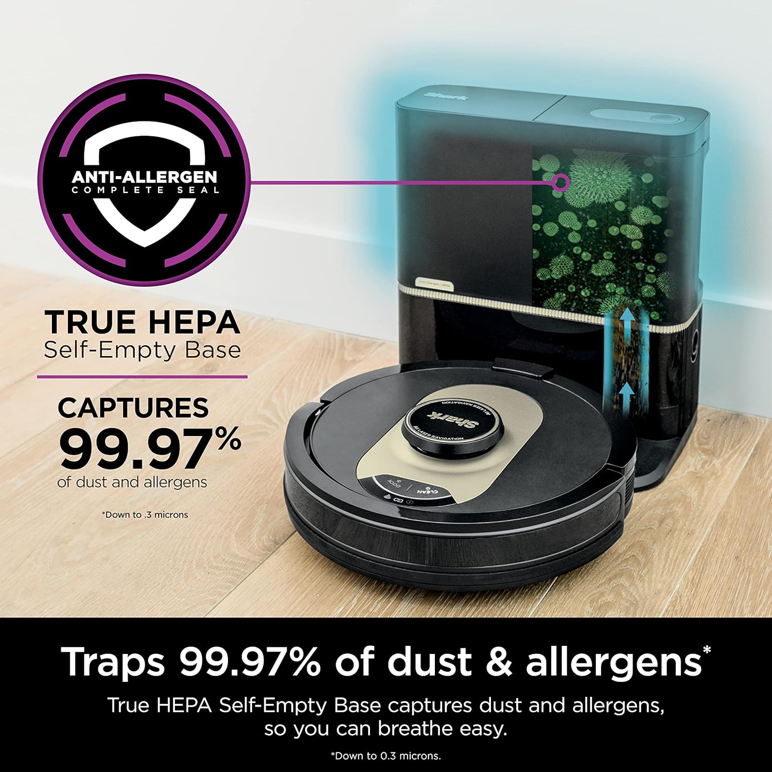 Shark AV2501AE AI Robot Vacuum with XL HEPA Self-Empty Base, Bagless, 60-Day Capacity, LIDAR Navigation, Perfect for Pet Hair, Compatible with Alexa, Wi-Fi Connected, Carpet & Hard Floor, Black image 4