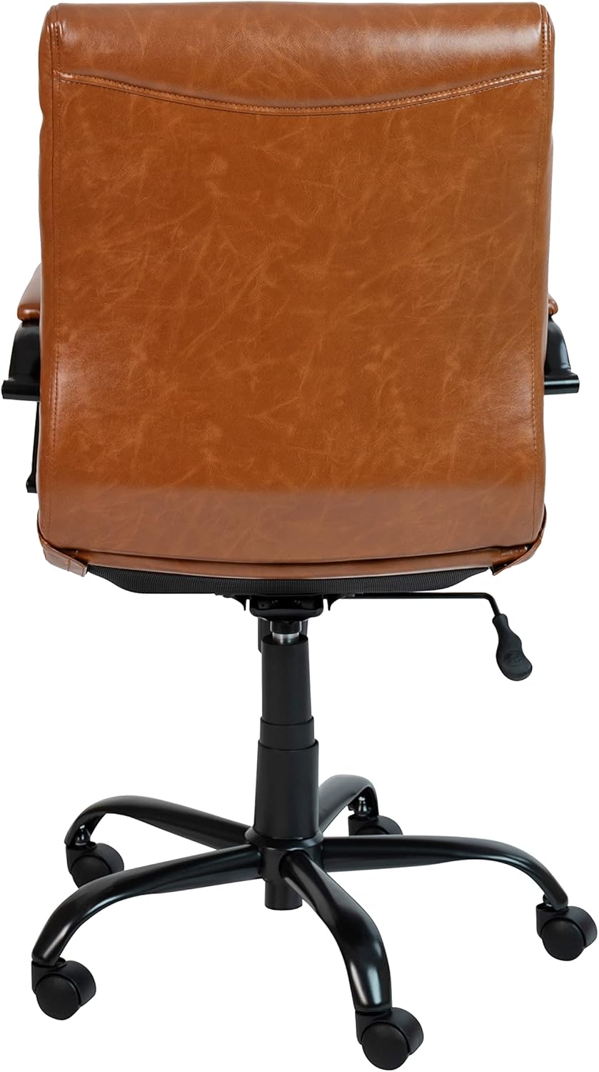 Flash Furniture Whitney Mid-Back Swivel Leather Desk Chair with Padded Seat and Armrests, Adjustable Height Padded Leather Office Chair, Brown/Black image 11