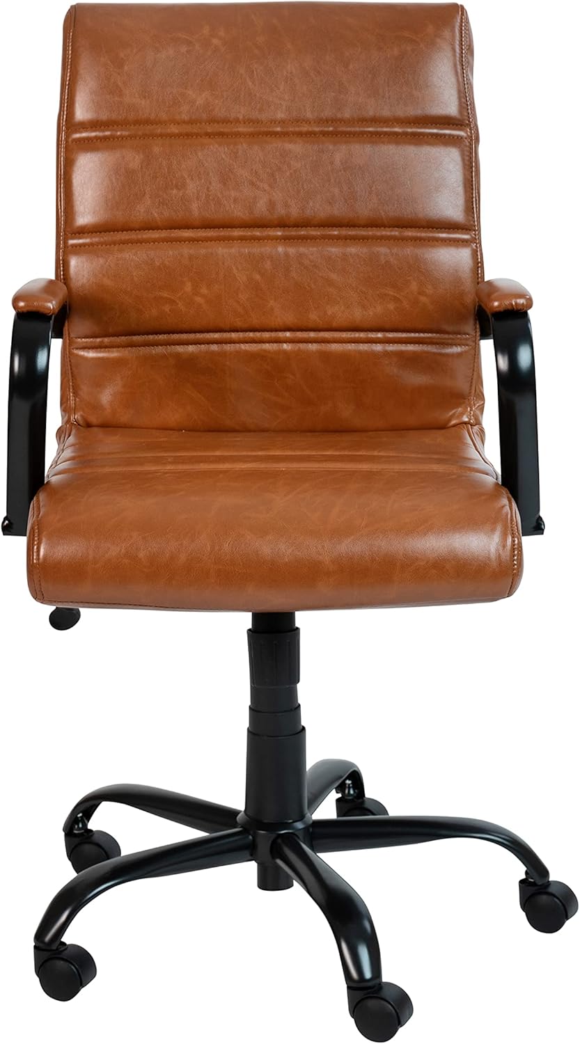 Flash Furniture Whitney Mid-Back Swivel Leather Desk Chair with Padded Seat and Armrests, Adjustable Height Padded Leather Office Chair, Brown/Black image 13