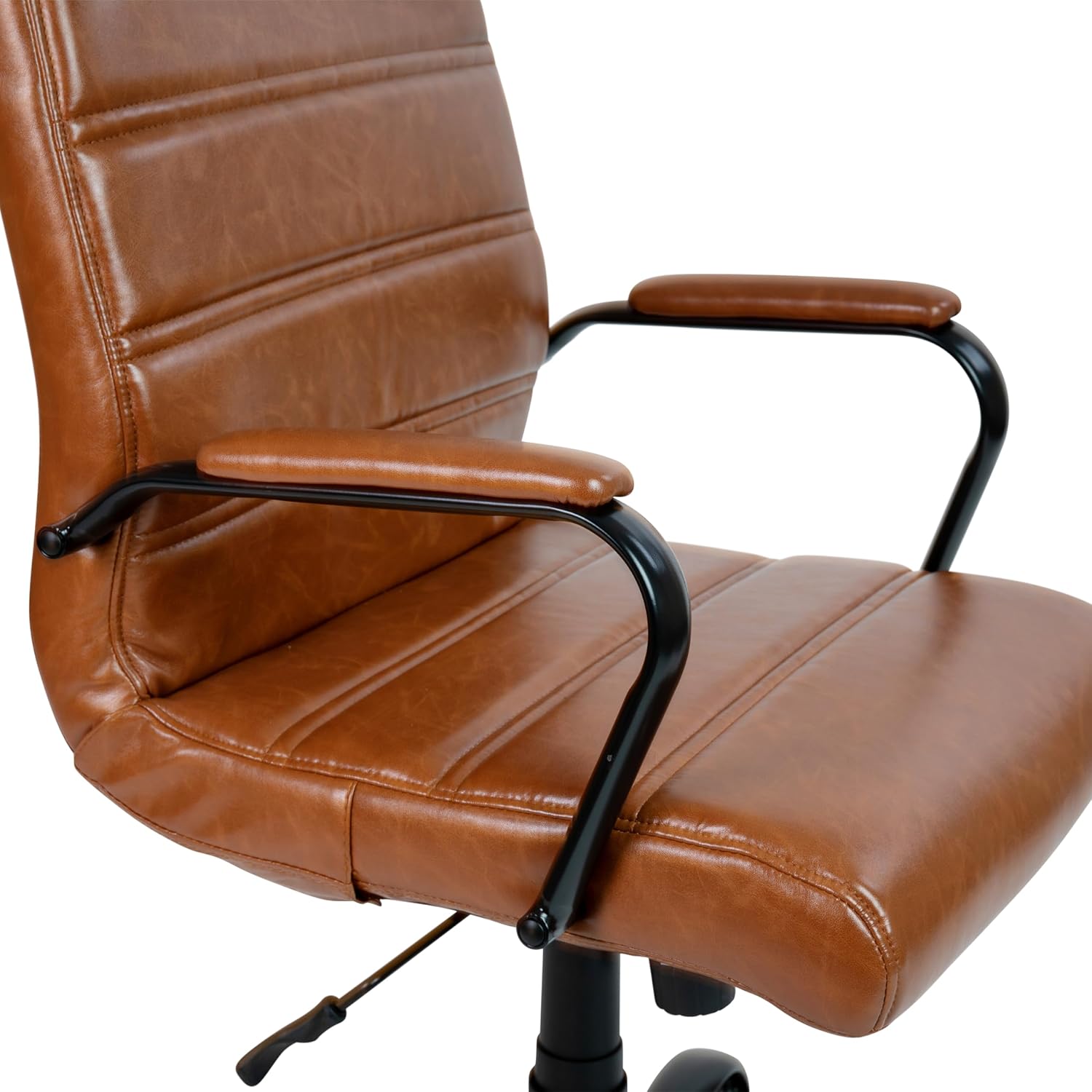 Flash Furniture Whitney Mid-Back Swivel Leather Desk Chair with Padded Seat and Armrests, Adjustable Height Padded Leather Office Chair, Brown/Black image 14