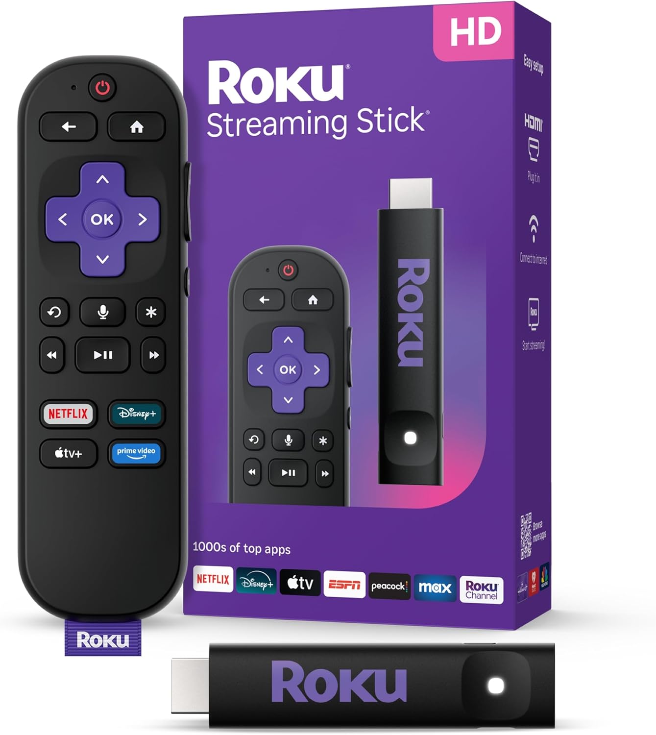 Roku Streaming Stick HD 2025 — HD Streaming Device for TV with Roku Voice Remote, Free & Live TV image 1