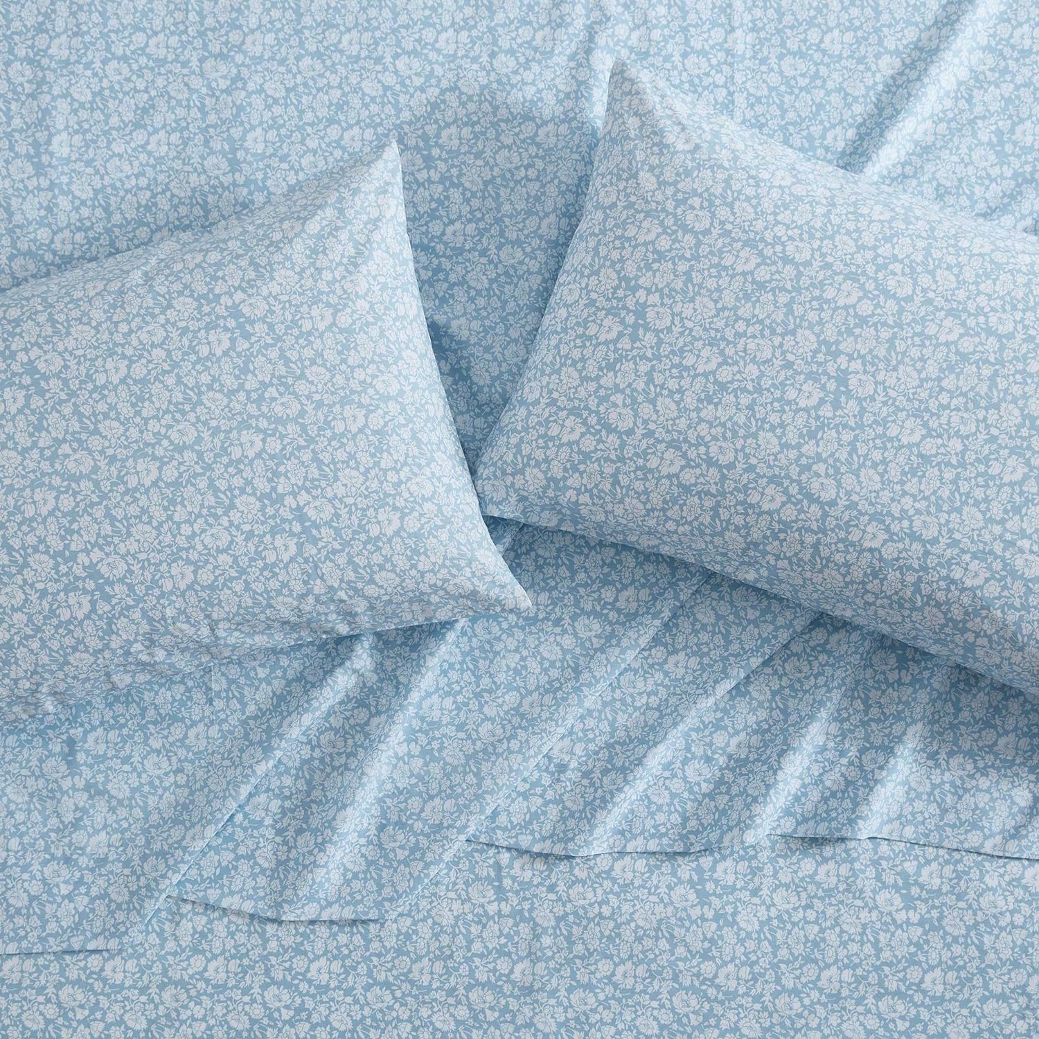 Laura Ashley - Twin Bed Sheets, Cotton Percale Bedding with Matching Pillowcase, Crisp & Cool Bed Set with Deep Pocket, Oeko-Tex Certified, Dorm Essentials (Heirloom Ditzy Blue) image 3