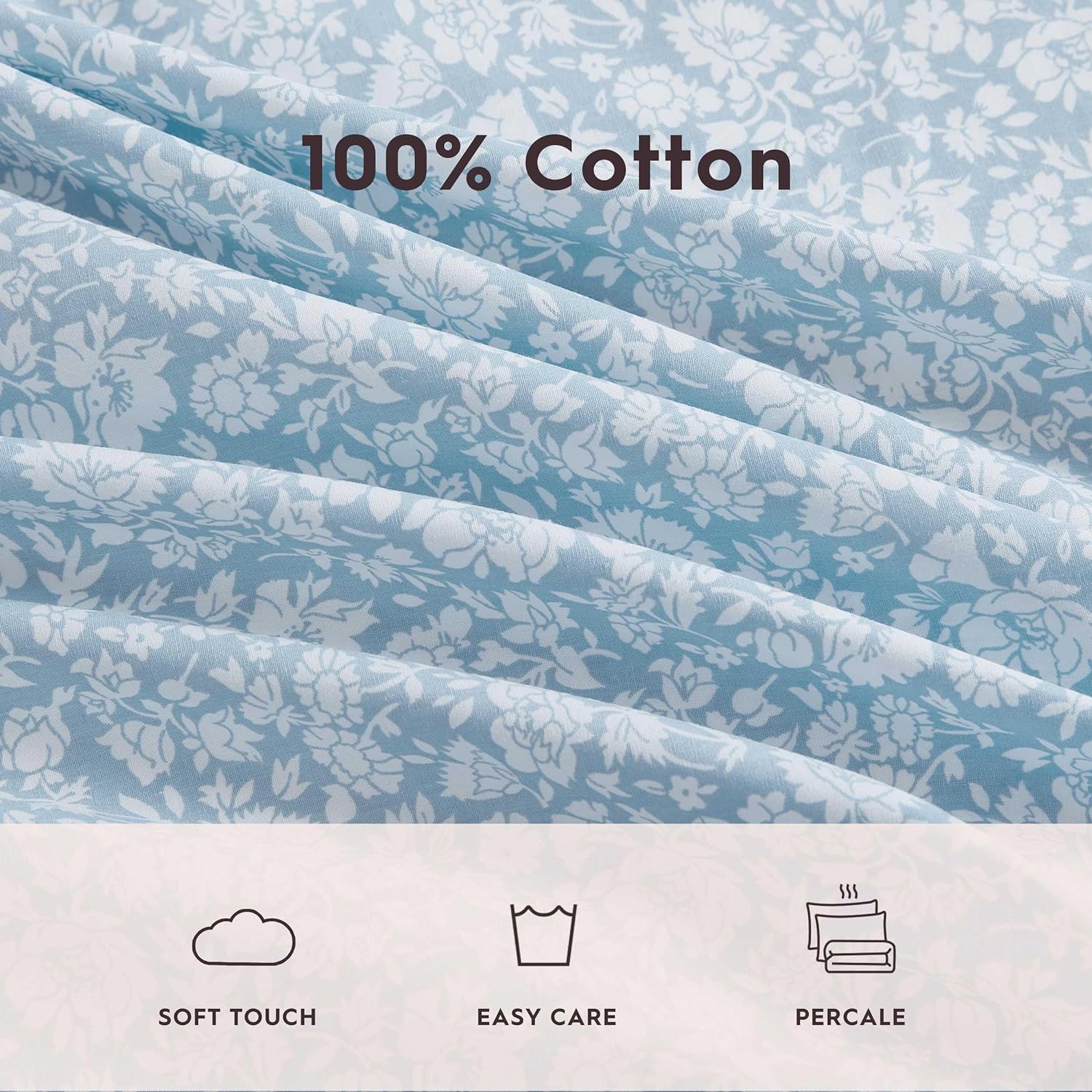 Laura Ashley - Twin Bed Sheets, Cotton Percale Bedding with Matching Pillowcase, Crisp & Cool Bed Set with Deep Pocket, Oeko-Tex Certified, Dorm Essentials (Heirloom Ditzy Blue) image 5