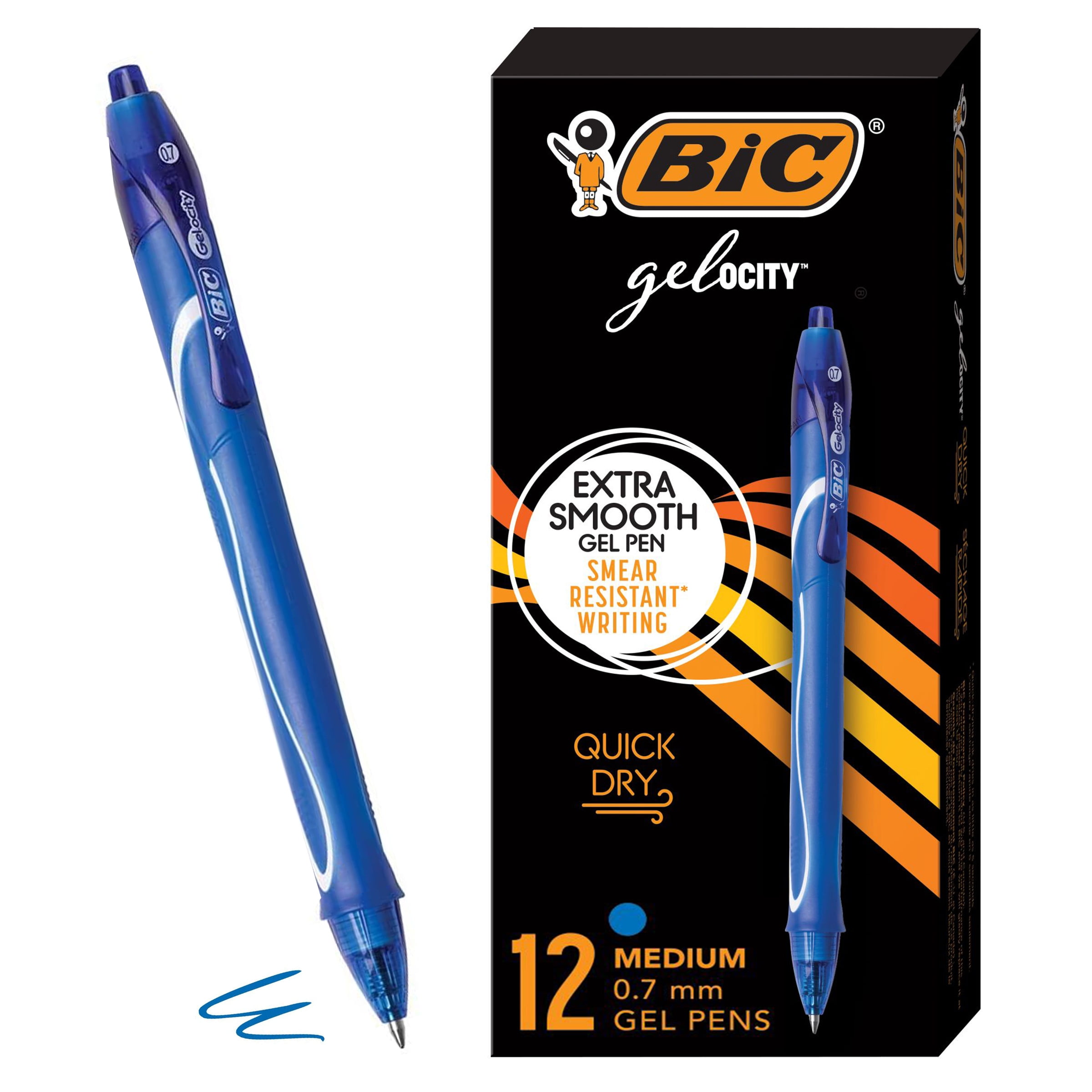 BIC Gel-ocity Retractable Quick Dry Gel Pen, Medium Point, 0.7mm, Blue Ink, 12 Count image 1