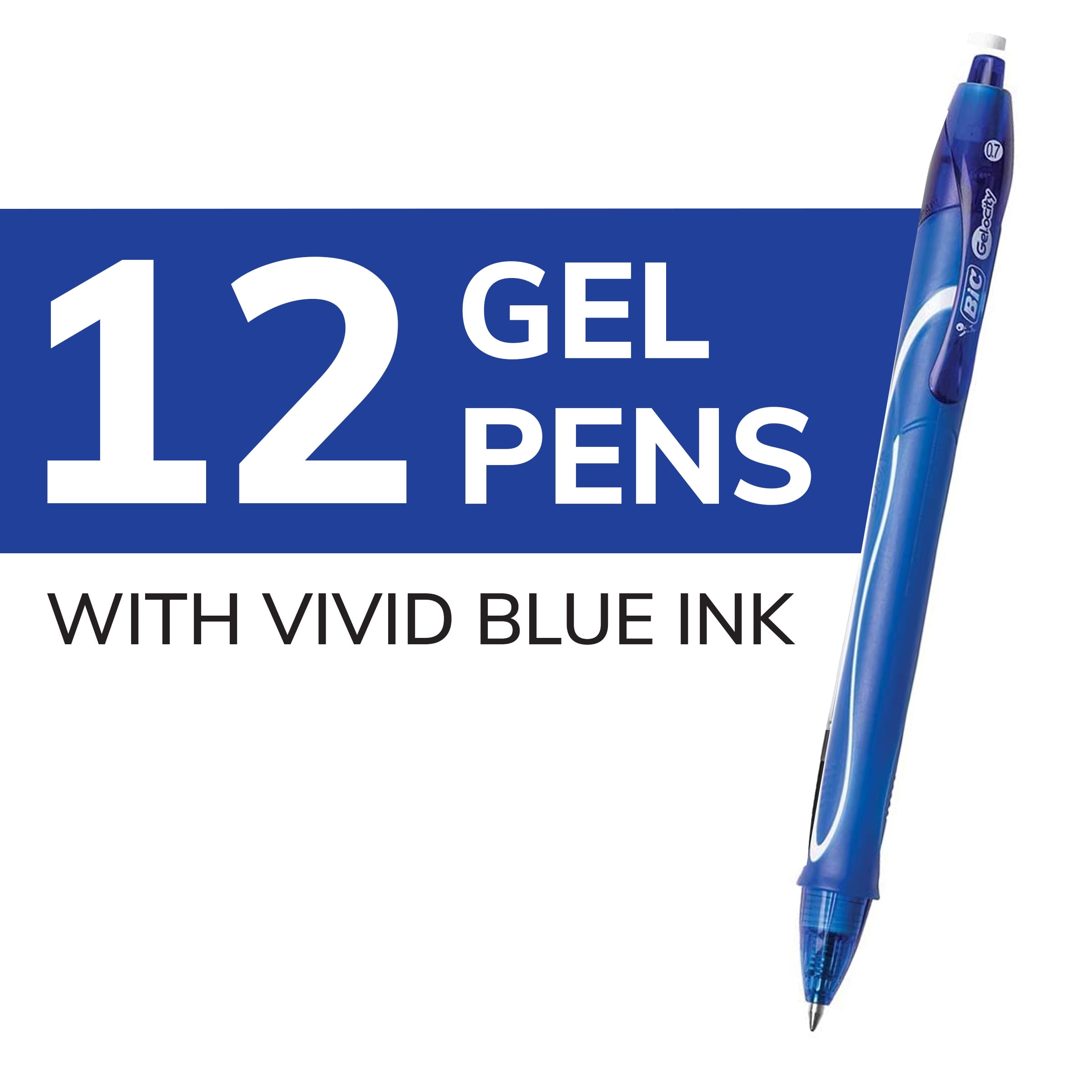 BIC Gel-ocity Retractable Quick Dry Gel Pen, Medium Point, 0.7mm, Blue Ink, 12 Count image 3