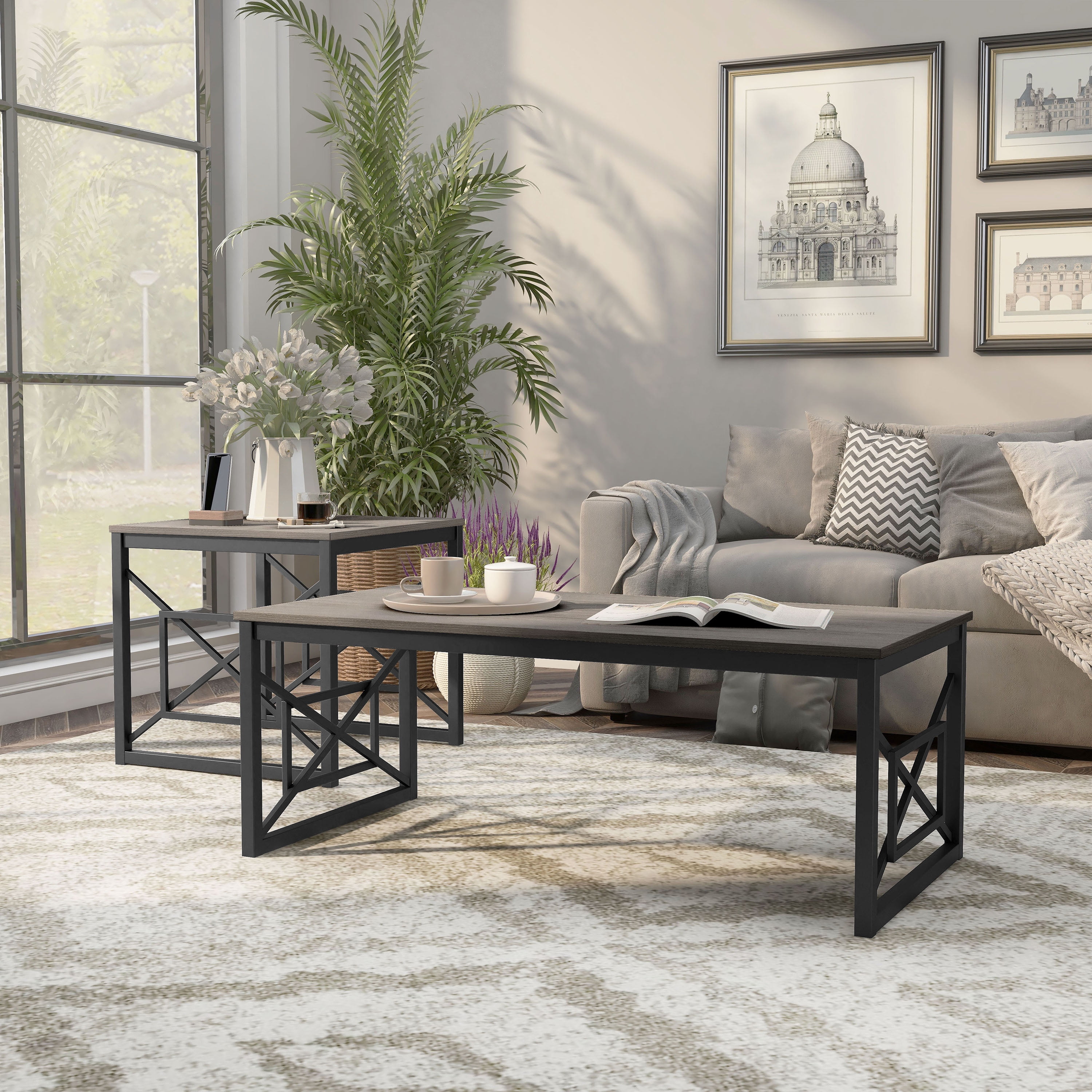 Furniture of America Dexter Wood Top and Metal Gray 2-Piece Coffee Table Set image 9