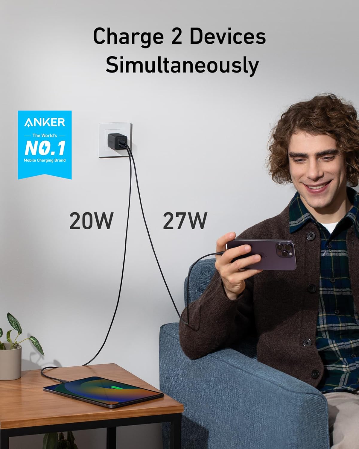 Anker Nano Charger, 47W 2 Port Compact Foldable GaN USB C Charger for iPhone 16/15, Galaxy, Pixel, Compatible with MagSafe (Black) image 2
