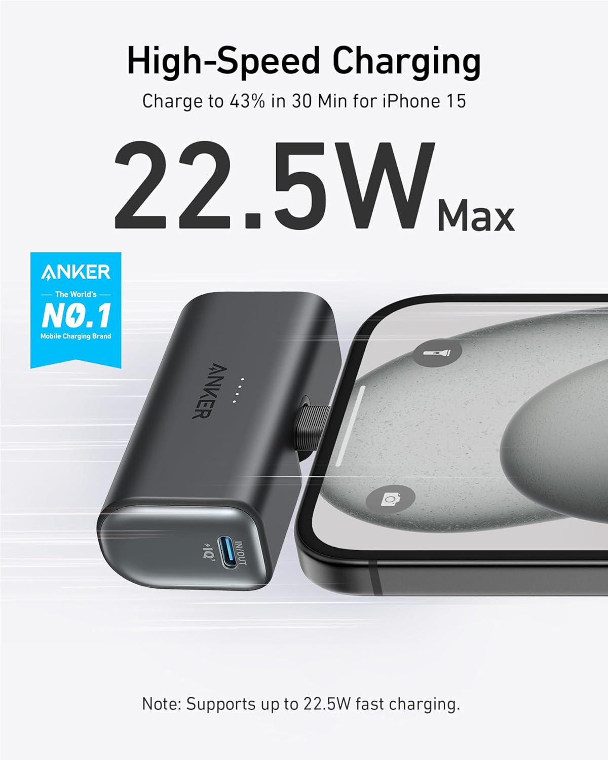 Anker Nano Power Bank with Built-in USB-C Connector, 5,000mAh Portable Charger 22.5W, for iPhone 16/15 Series, Samsung, iPad Pro/Air, and More image 2