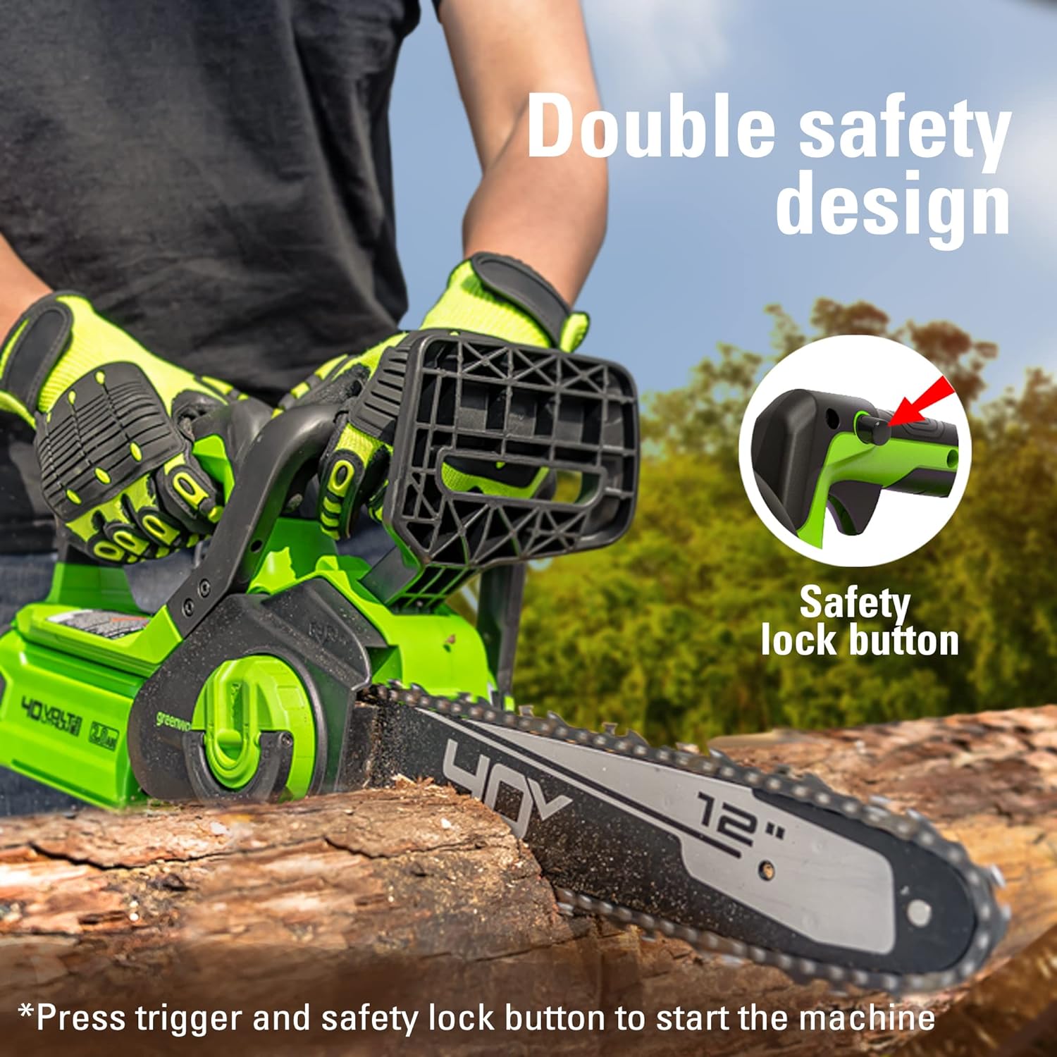 Greenworks 40V 12" Cordless Compact Chainsaw (Great For Storm Clean-Up, Pruning, and Camping), Tool Only image 3