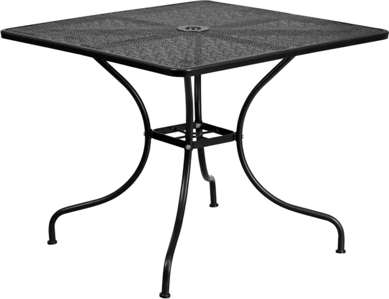 Flash Furniture Oia Commercial Grade 35.5" Square Black Indoor-Outdoor Steel Patio Table with Umbrella Hole image 1