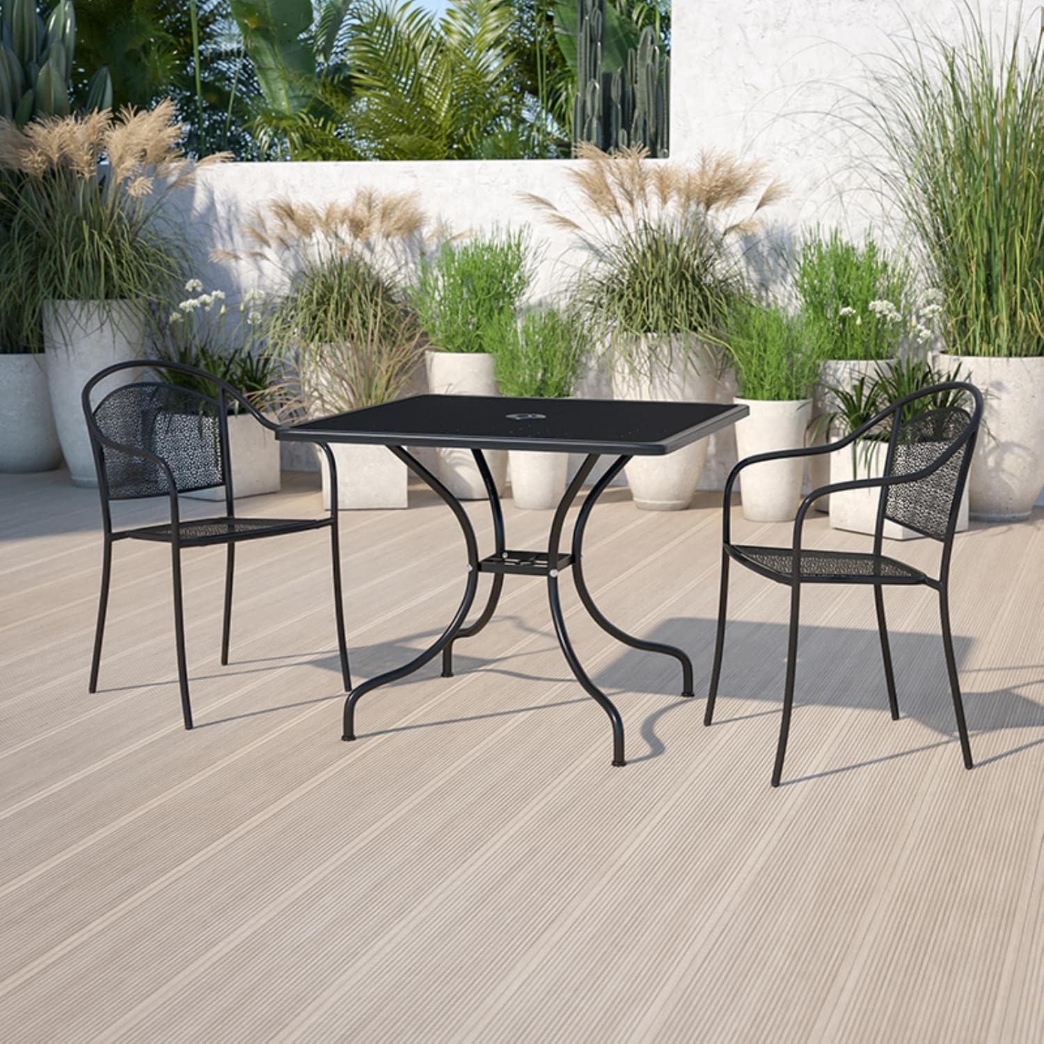 Flash Furniture Oia Commercial Grade 35.5" Square Black Indoor-Outdoor Steel Patio Table with Umbrella Hole image 2