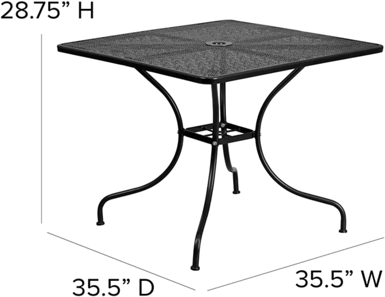 Flash Furniture Oia Commercial Grade 35.5" Square Black Indoor-Outdoor Steel Patio Table with Umbrella Hole image 3