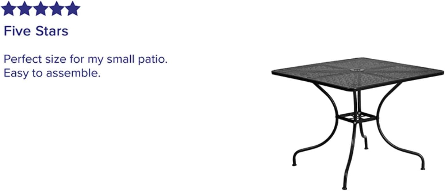 Flash Furniture Oia Commercial Grade 35.5" Square Black Indoor-Outdoor Steel Patio Table with Umbrella Hole image 4