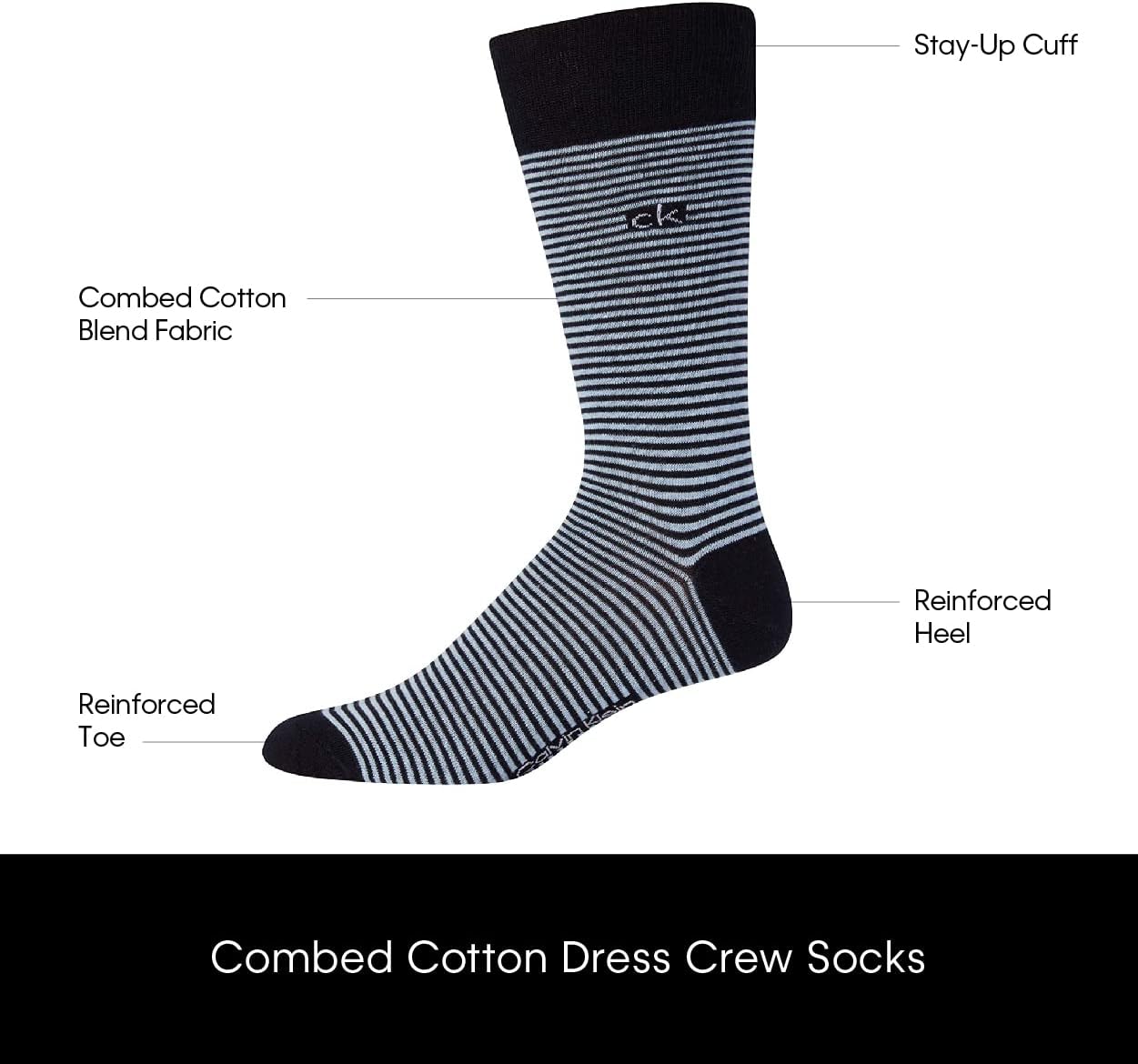 Calvin Klein Men's Dress Socks - 4 Pack Soft Cotton Blend, Striped Crew Socks - Casual Long Work Socks for Men (Sizes: 7-12) image 3