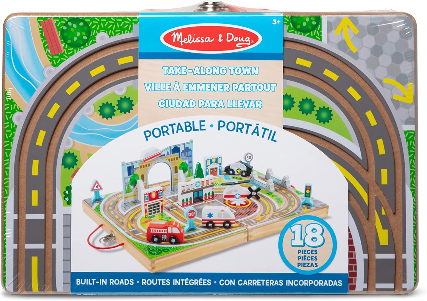Melissa & Doug 18-Piece Wooden Take-Along Tabletop Town, 4 Rescue Vehicles, Play Pieces, Bridge , 15.4 x 11.0 x 2.6 image 6