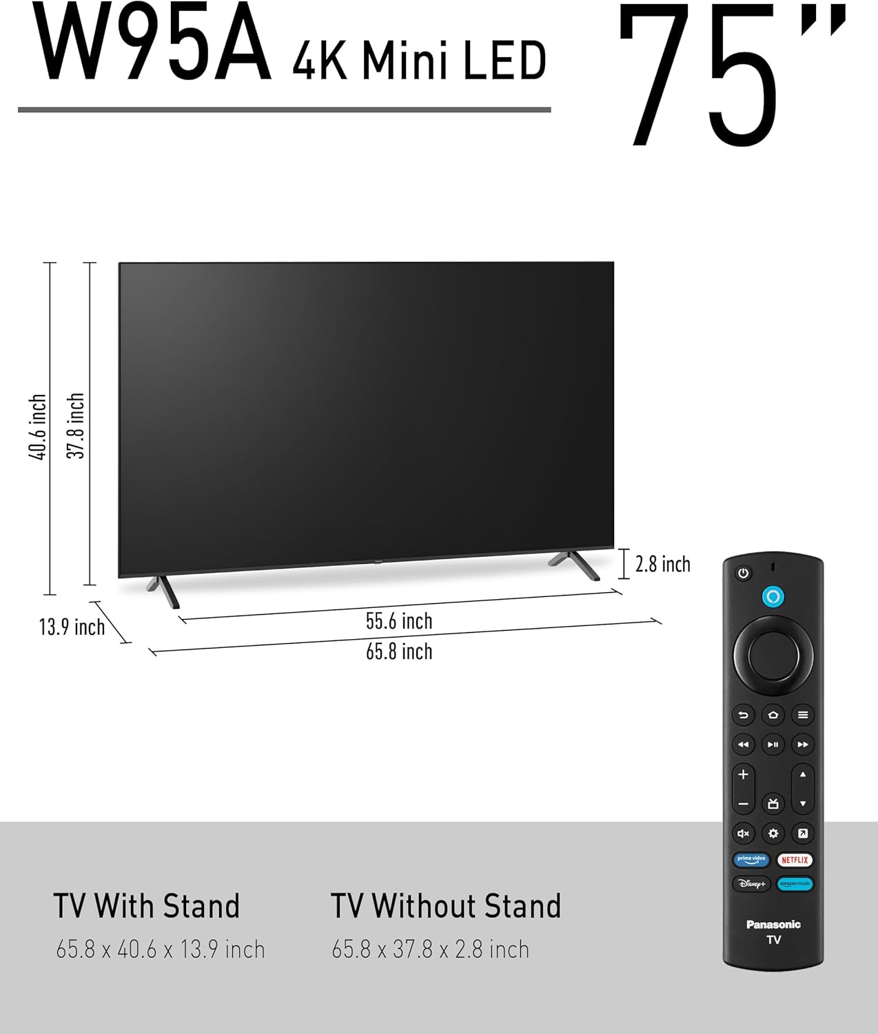 Panasonic W95 Series 75-inch Mini LED 4K Ultra HD Smart Fire TV, Sport Stadium Mode, ATSC3.0, Dolby Vision IQ, Dolby Atmos, HDR10+ Adaptive, Press and Ask Alexa, 144Hz, Wall-mountable - 75W95AP image 2