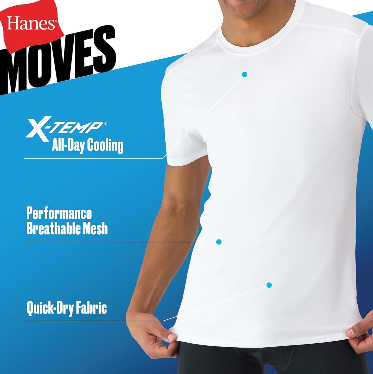 Hanes Men's Moves Breathable Mesh Back T-Shirt, X-Temp Moisture-Wicking Tee, White or Black/Grey, 3-Pack image 5