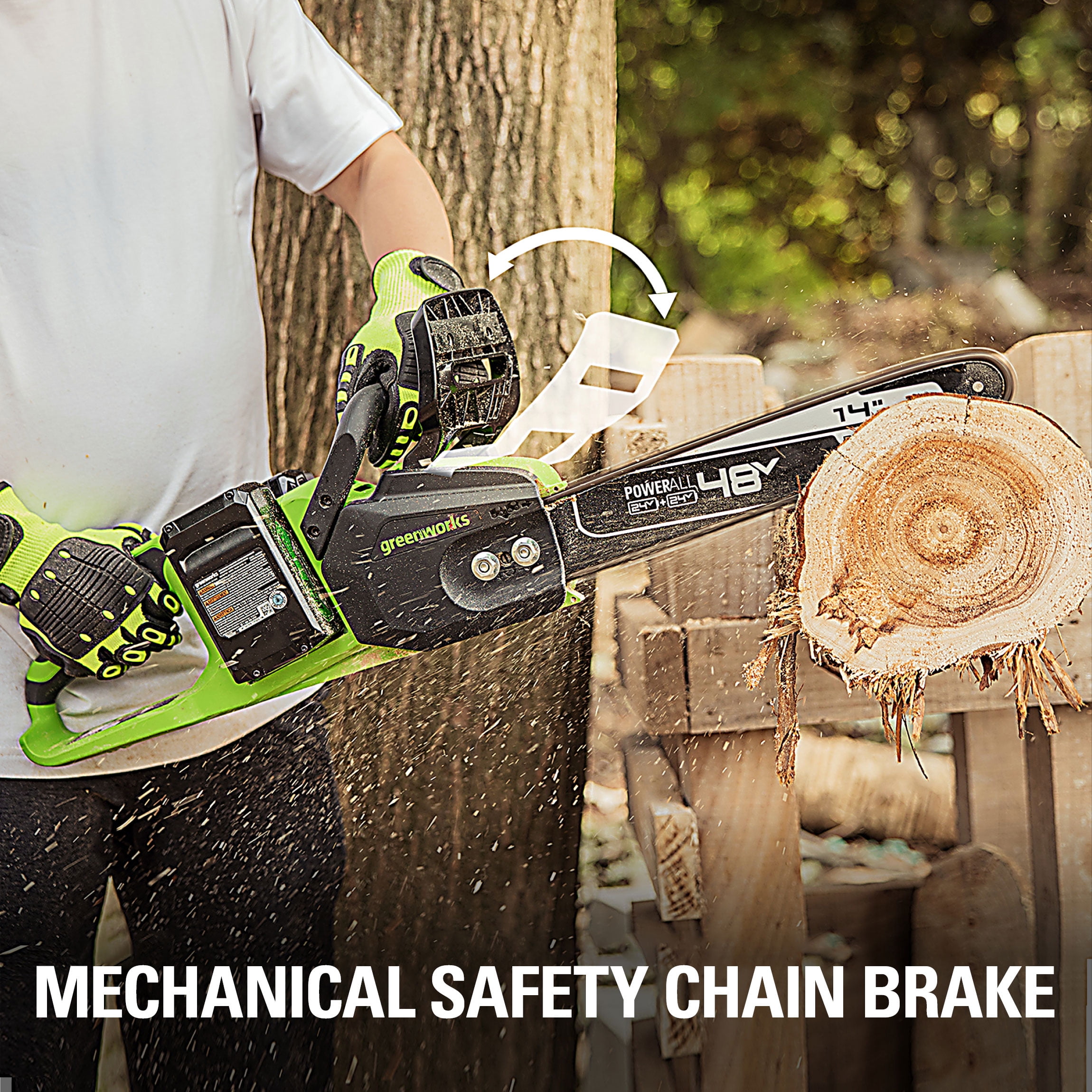 Greenworks 48V (2x24V) 14" Brushless Chainsaw + (2) 4Ah USB Batteries & Dual Port Charger 2017902 image 4