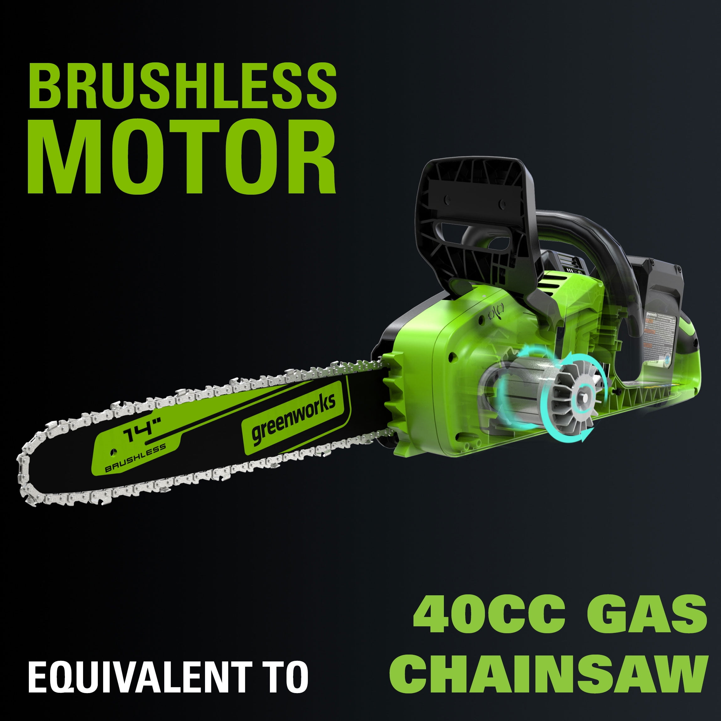 Greenworks 48V (2x24V) 14" Brushless Chainsaw + (2) 4Ah USB Batteries & Dual Port Charger 2017902 image 5
