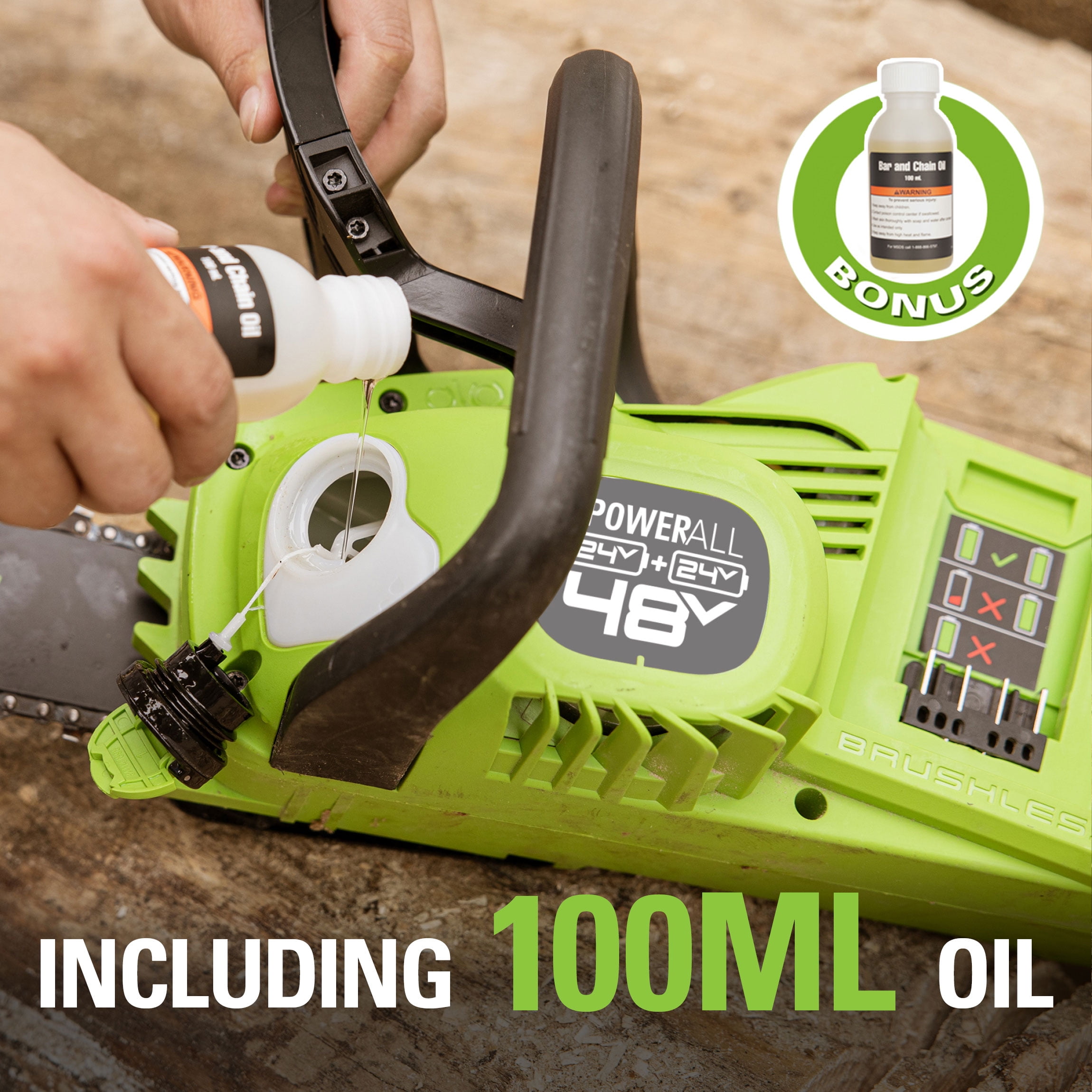 Greenworks 48V (2x24V) 14" Brushless Chainsaw + (2) 4Ah USB Batteries & Dual Port Charger 2017902 image 8