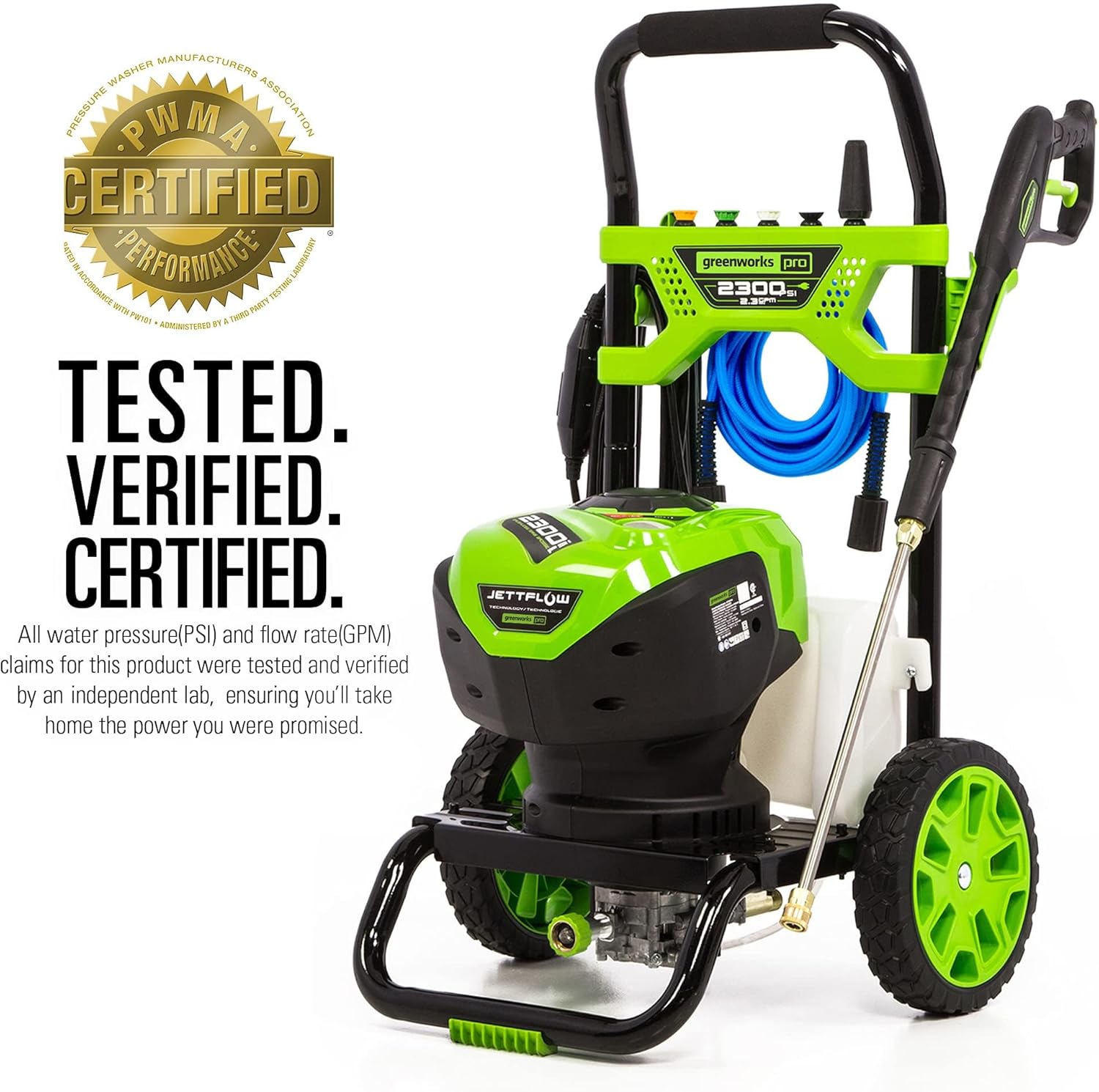 Greenworks 2300 PSI TruBrushless (2.3 GPM) Electric Pressure Washer, 25’ Hose, Quick Connect Wand, 15, 24, 40 Degree Soap and Turbo Nozzle image 3