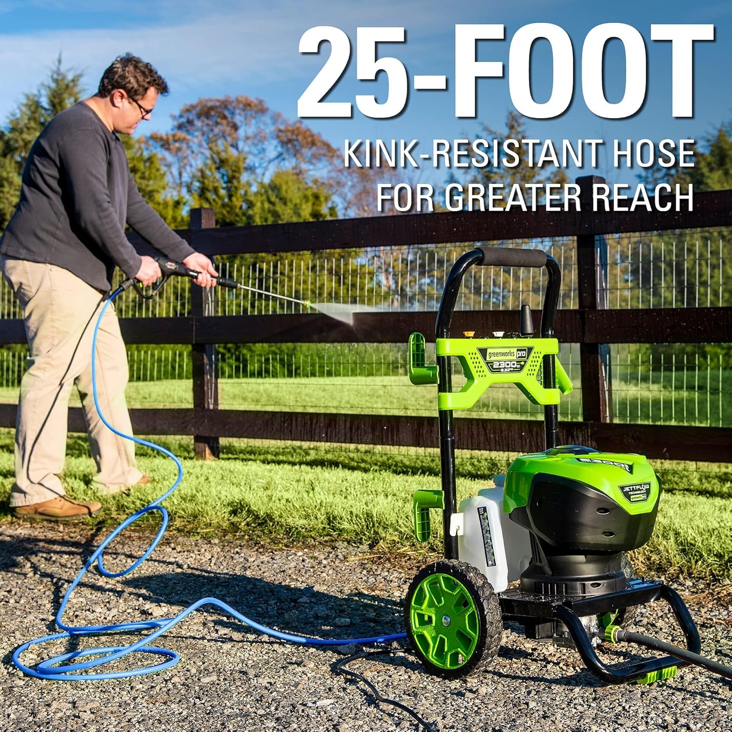 Greenworks 2300 PSI TruBrushless (2.3 GPM) Electric Pressure Washer, 25’ Hose, Quick Connect Wand, 15, 24, 40 Degree Soap and Turbo Nozzle image 9
