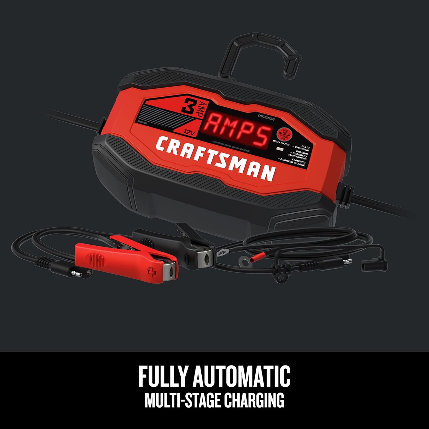 CRAFTSMAN Battery Charger and Maintainer, CMXCESM260, 3-in-1, Fully Automatic, 3 Amps, 12 Volt, for Motorcycle, Car, SUV, Truck and Marine Batteries image 4