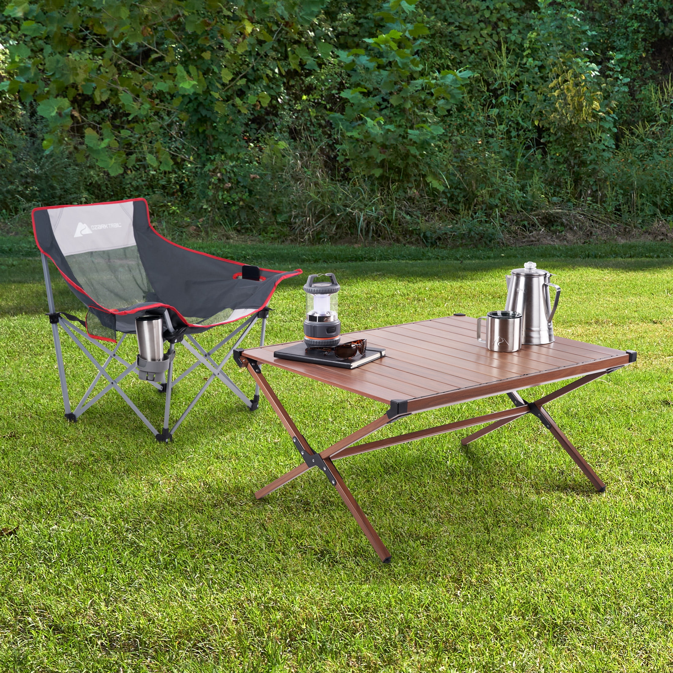 Ozark Trail Aluminum Roll-Top Camping Table, Dark Brown image 6
