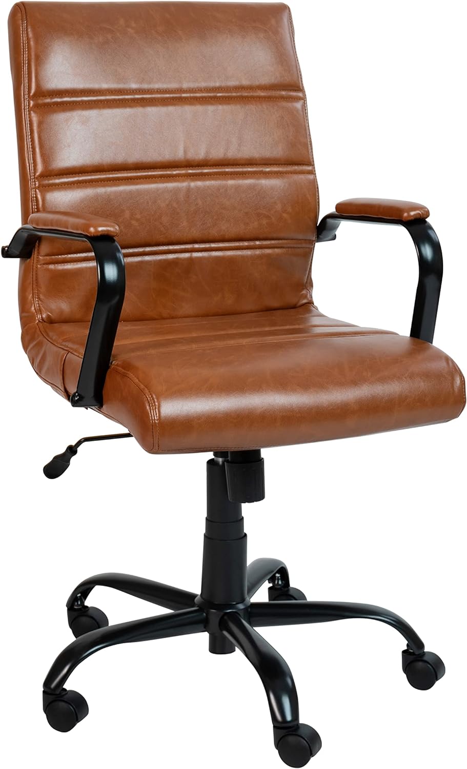 Flash Furniture Whitney Mid-Back Swivel Leather Desk Chair with Padded Seat and Armrests, Adjustable Height Padded Leather Office Chair, Brown/Black image 1