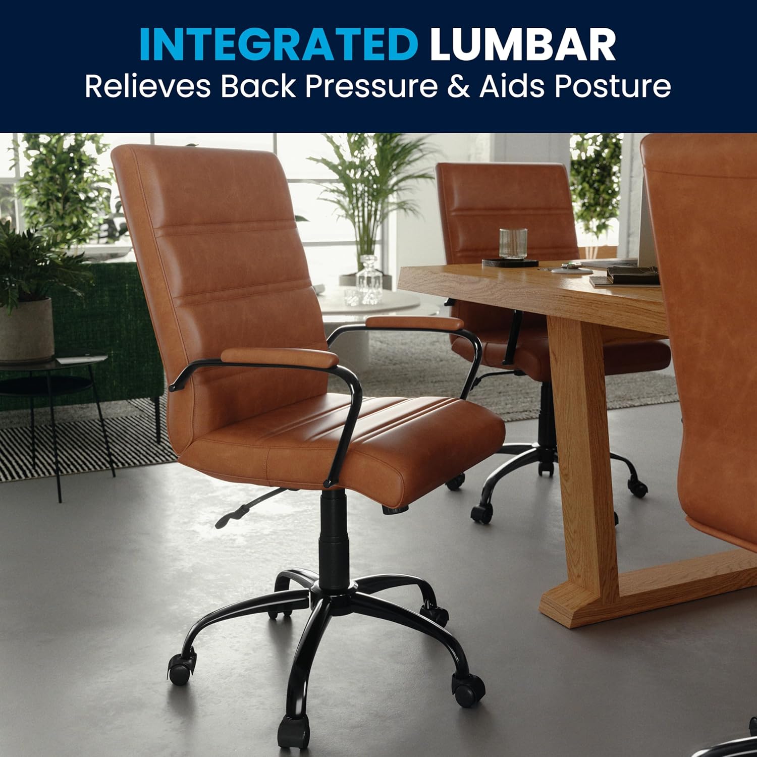 Flash Furniture Whitney Mid-Back Swivel Leather Desk Chair with Padded Seat and Armrests, Adjustable Height Padded Leather Office Chair, Brown/Black image 9