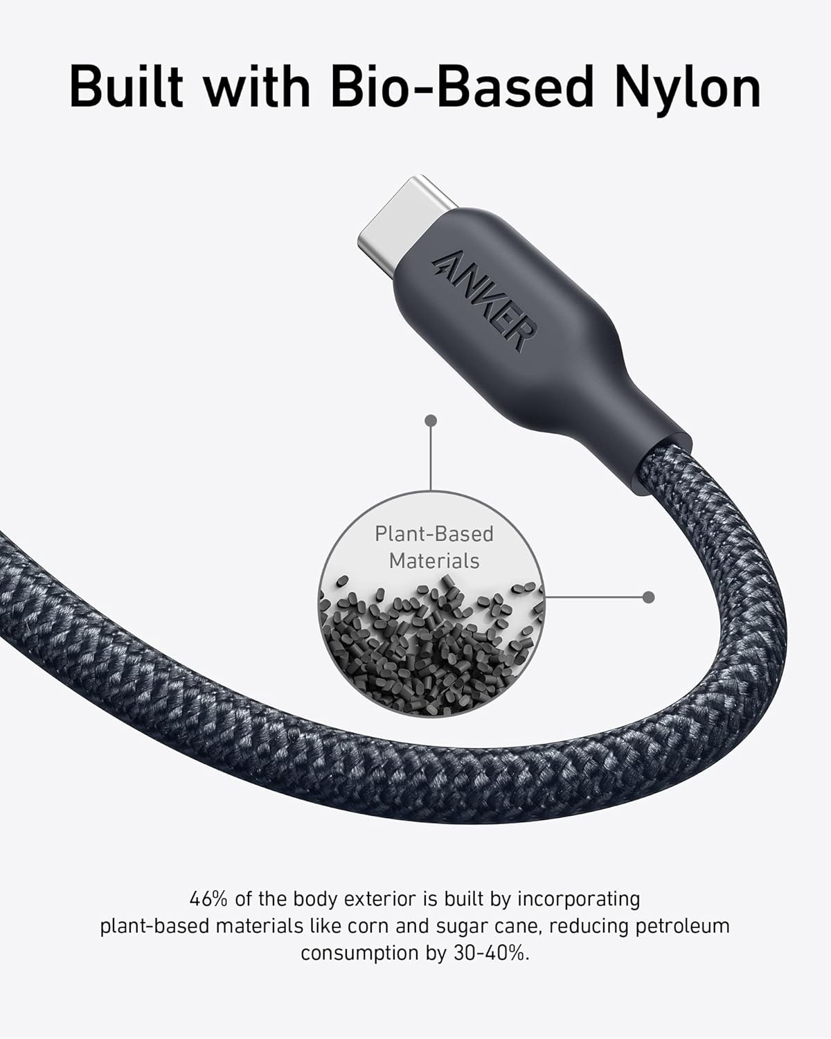 Anker USB C Cable, 240W Bio-Braided Type C Fast Charge Cord for iPhone 16/16 Pro, MacBook Pro 2020, iPad Pro,and More(USB 2.0, 10FT, Phantom Black) image 6