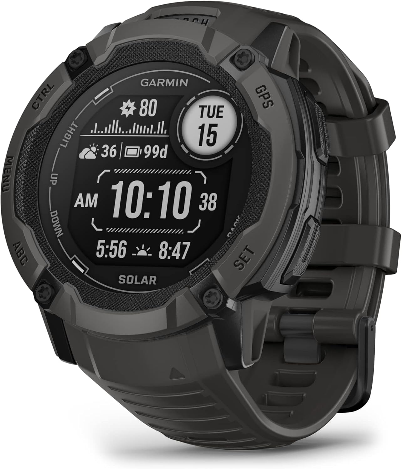 Garmin Instinct 2X Solar, Rugged GPS Smartwatch, Built-in Flashlight, Solar Charging Capability, Multi-Band GNSS, Graphite image 1