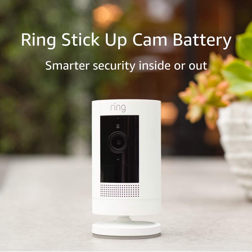 Like-New Ring Stick Up Cam Battery HD security camera with custom privacy controls, Simple setup, Works with Alexa - White image 1