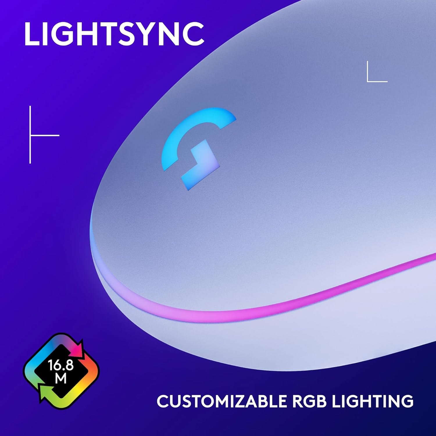Logitech G203 Wired Gaming Mouse, 8,000 DPI, Rainbow Optical Effect LIGHTSYNC RGB, 6 Programmable Buttons, On-Board Memory, Screen Mapping, PC/Mac Computer and Laptop Compatible - Lilac image 4