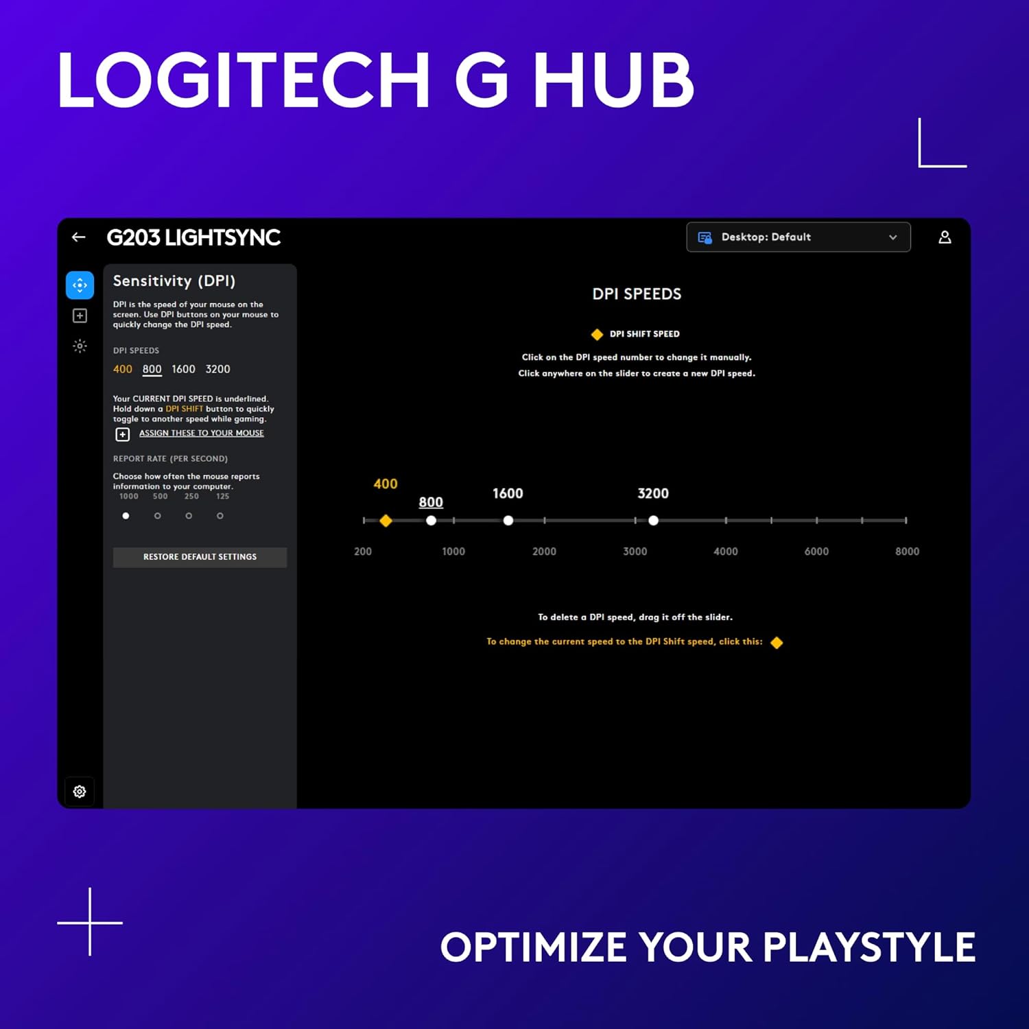 Logitech G203 Wired Gaming Mouse, 8,000 DPI, Rainbow Optical Effect LIGHTSYNC RGB, 6 Programmable Buttons, On-Board Memory, Screen Mapping, PC/Mac Computer and Laptop Compatible - Lilac image 5