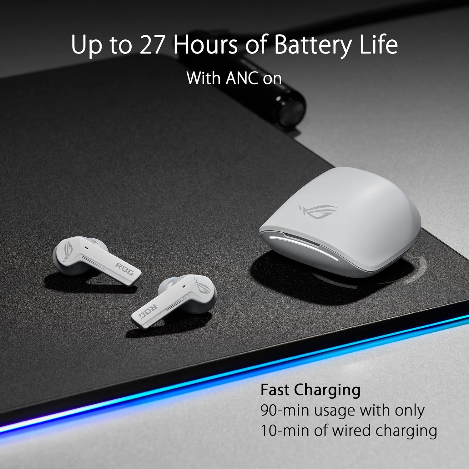 ASUS ROG Cetra True Wireless Gaming Headphones (Low-Latency Bluetooth Earbuds, Active Noise Cancelation, 27-Hour Battery Life, IPX4 Water Resistance, Wireless Charging)- White image 7
