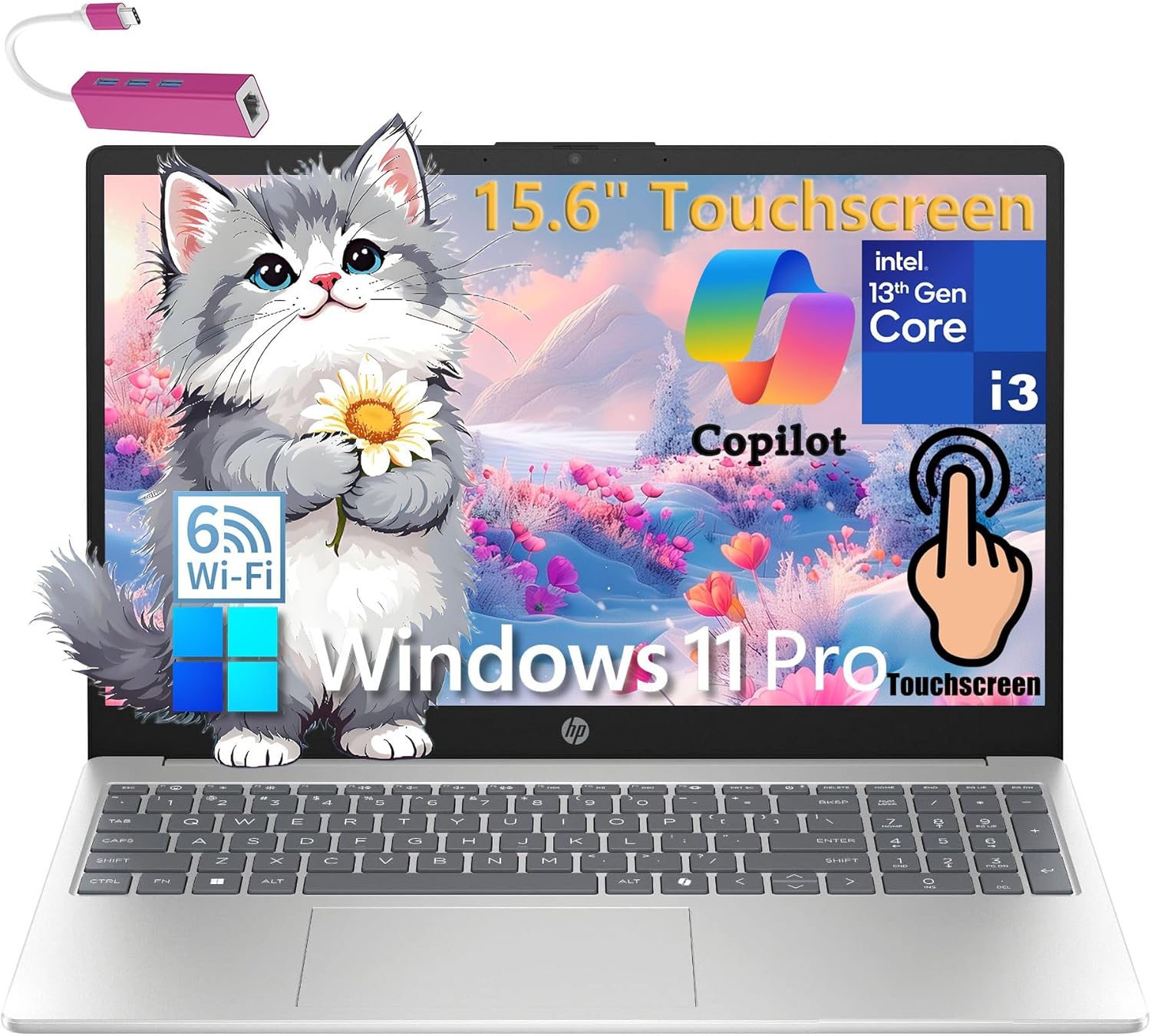 HP Laptop Computer 15.6" Touchscreen for Student Home Study and Business, 32GB DDR4 RAM, 1TB PCIe SSD, WiFi 6, Bluetooth 5.3, Windows 11 Pro, Intel i3-1315U (Beat i5-1155G7), BEF-ectoy USB C Hub image 1