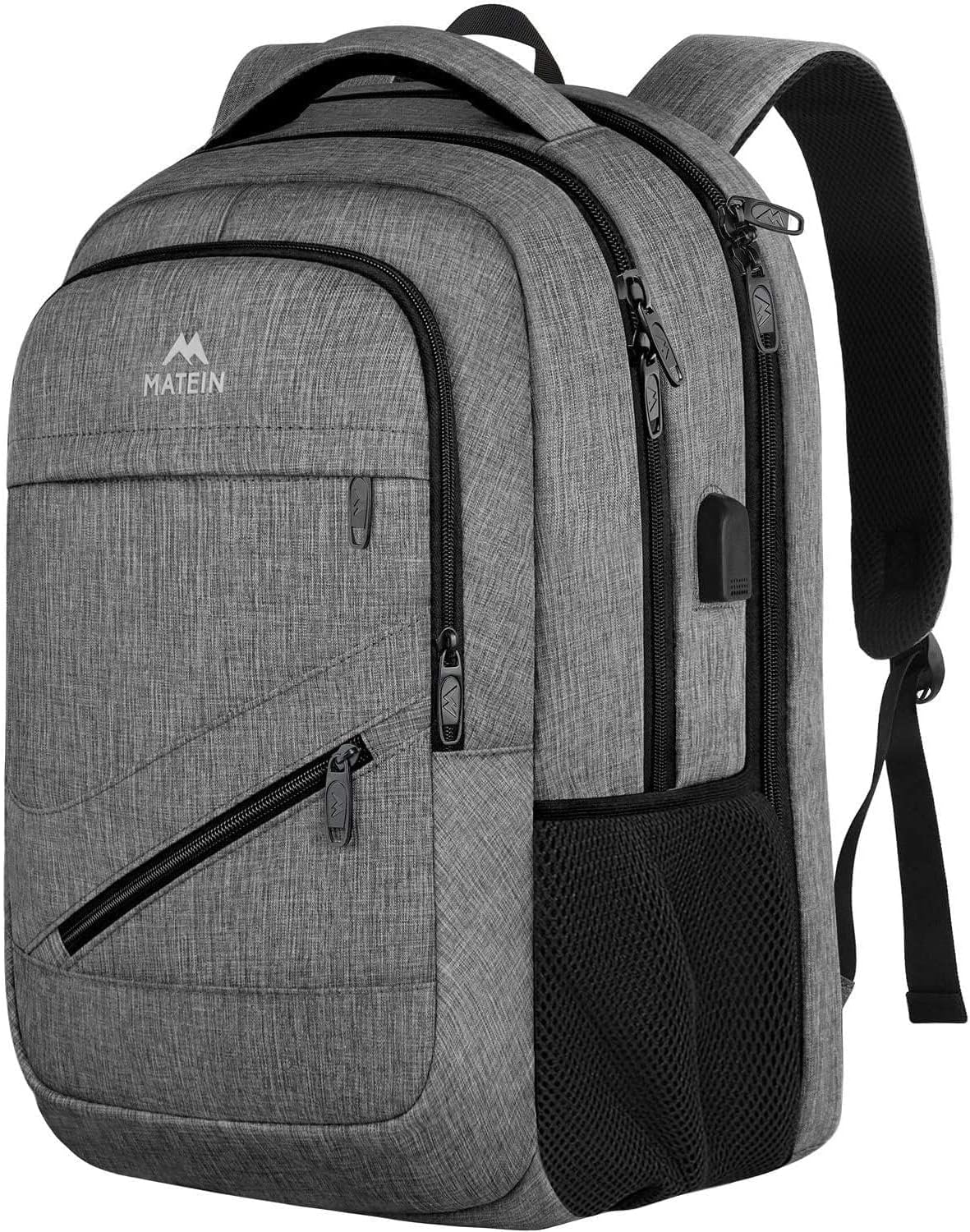 MATEIN Travel Laptop Backpack, 17 Inch Work TSA Approved Carry on Backpack, Large Computer Business Bag for Men Women with USB Port and Trolley Sleeve, College School Rucksack Book Bag, Grey image 1