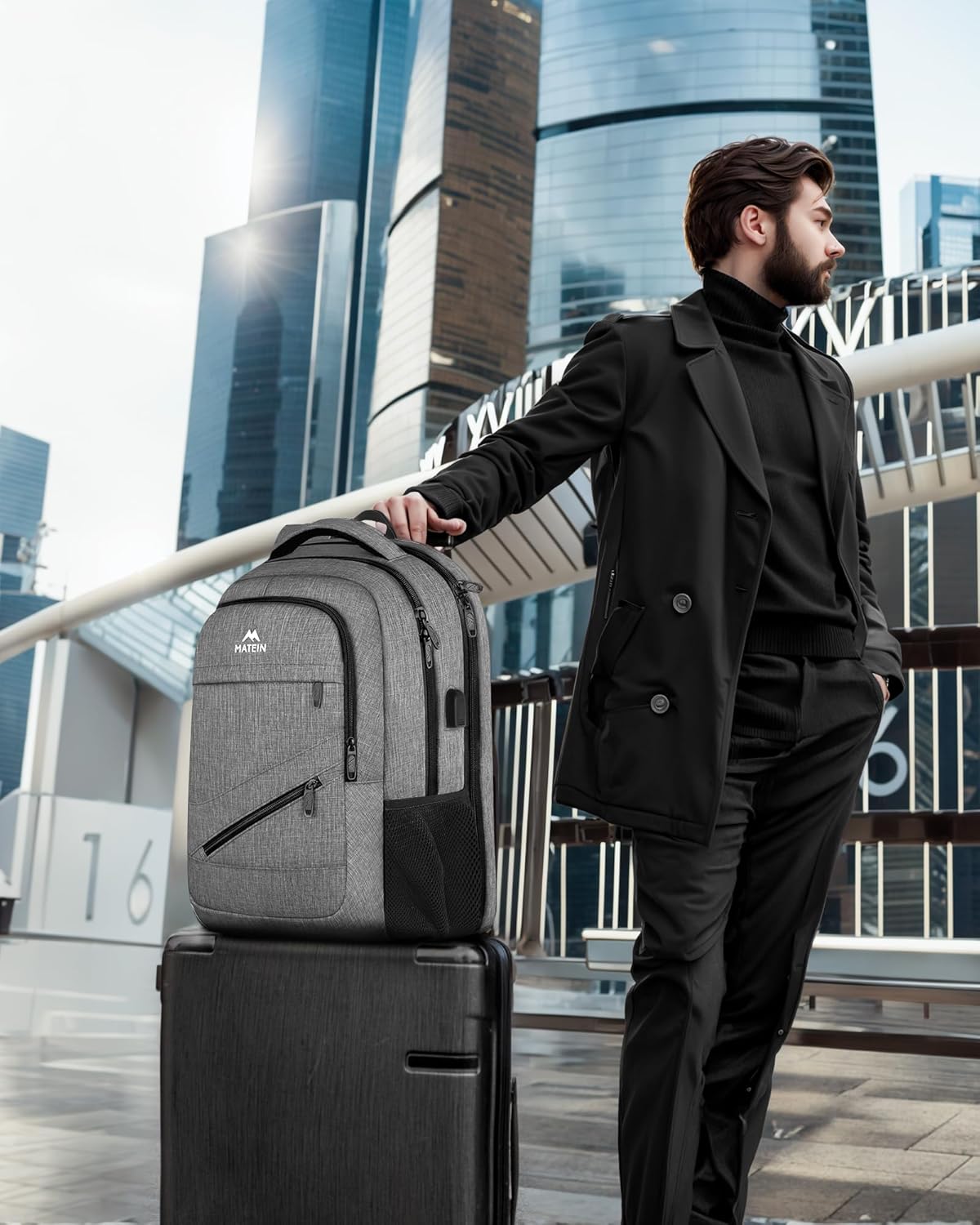MATEIN Travel Laptop Backpack, 17 Inch Work TSA Approved Carry on Backpack, Large Computer Business Bag for Men Women with USB Port and Trolley Sleeve, College School Rucksack Book Bag, Grey image 7